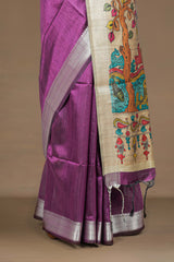 Chappa Tussar Saree Plain Body With Kalamkari Print Pallu