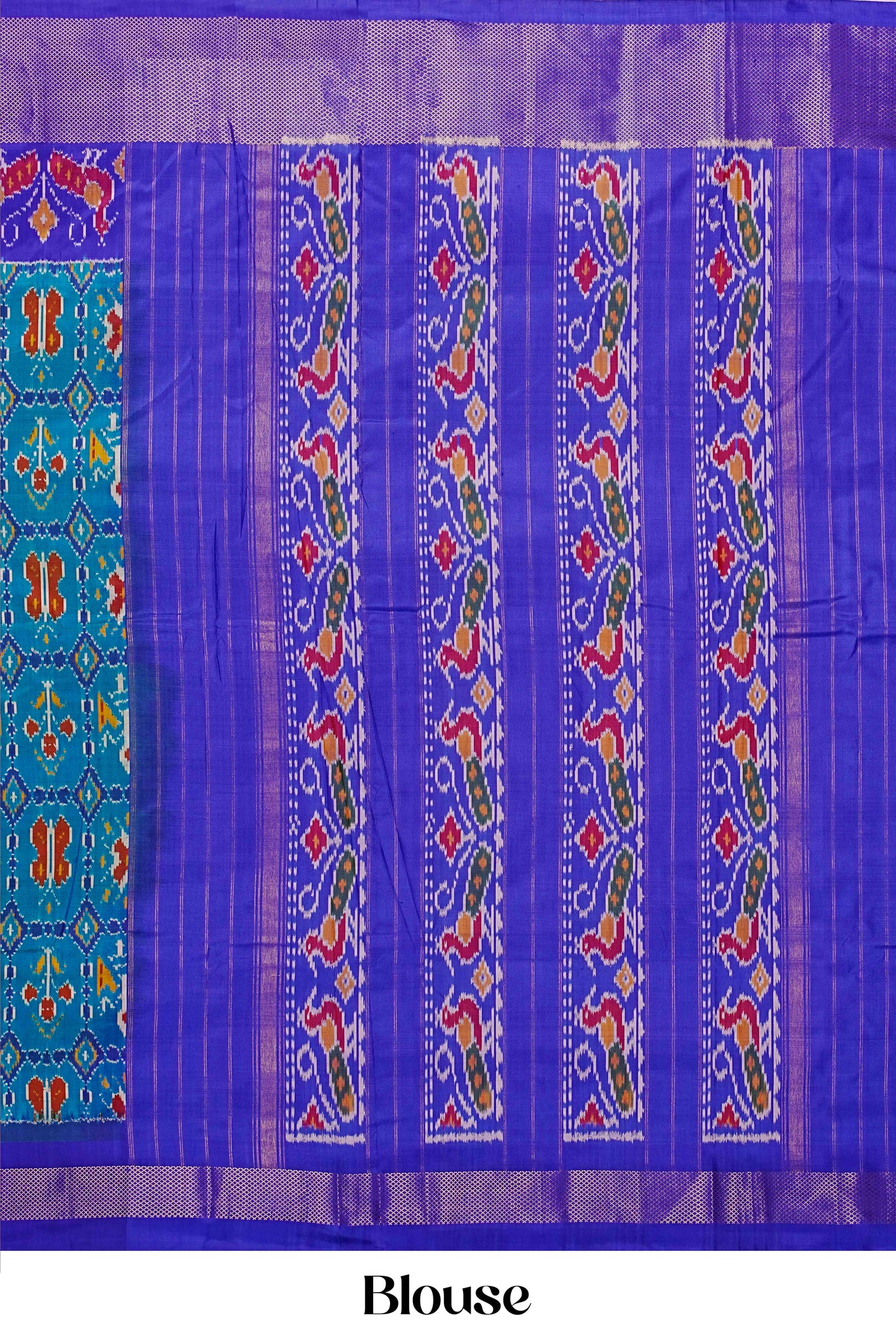 Exclusive Pure Ikkat Silk Saree in Aqua Blue with Royal Blue & Silver Zari Border, Featuring Intricate Handwoven Pallu