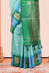Semi Art Silk Saree All Over Zari Butta With Contrast Golden Zari Weaving Pallu
