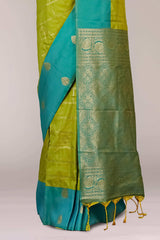 Semi Art Silk Saree Zari Check Across The Body With Contrast Pallu Along With Blouse