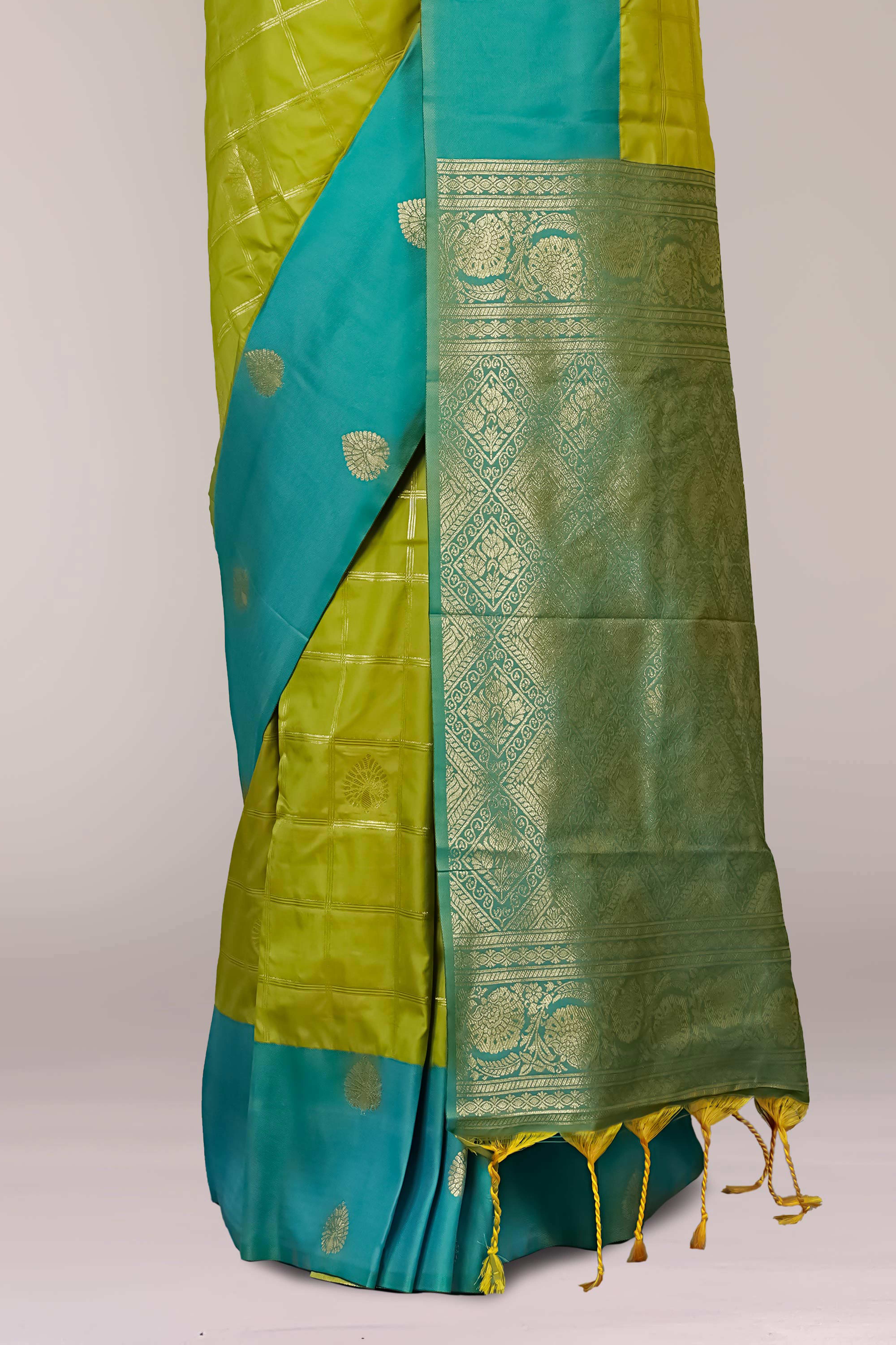 Semi Art Silk Saree Zari Check Across The Body With Contrast Pallu Along With Blouse
