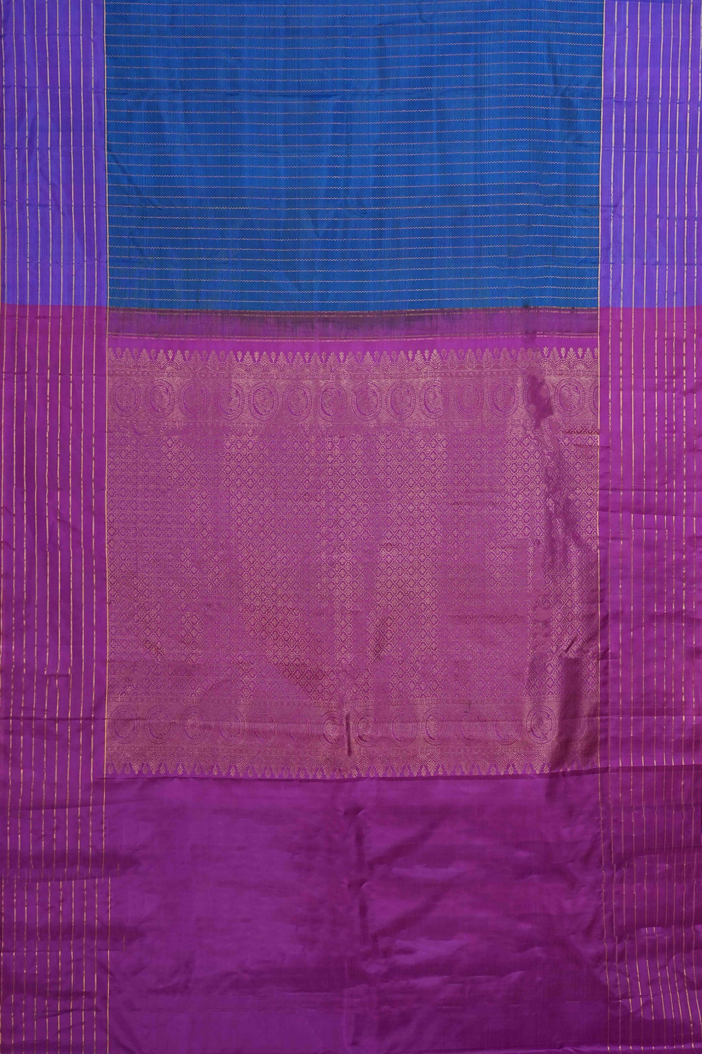 Royal Blue & Violet Striped Body Kanchipuram Pure Silk Saree