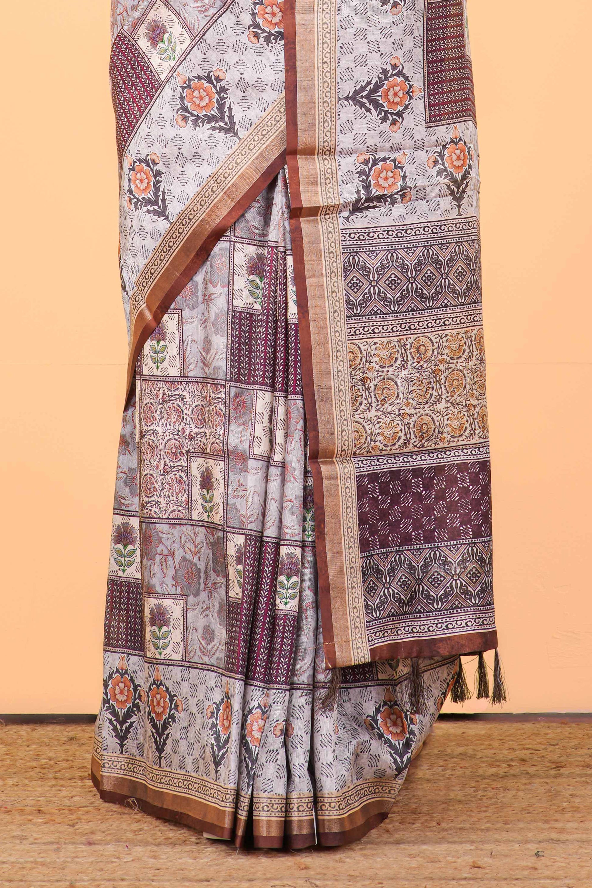 matka tussar printed saree