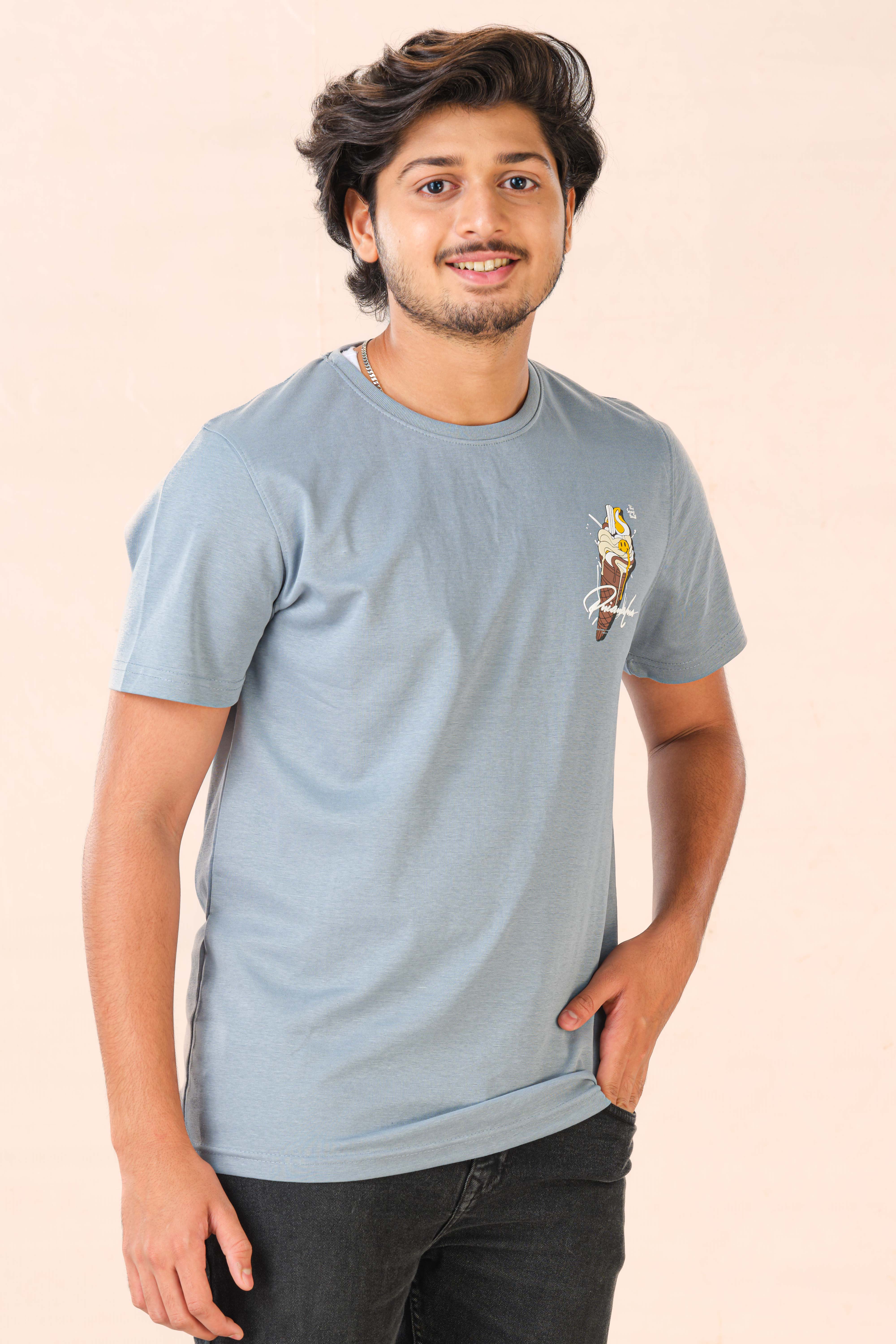 Grey Men's T-Shirt Fancy Side Pipe Label