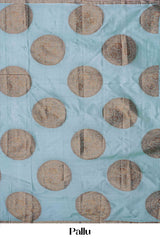 Majestic Pure Tussar Silk Saree in Aqua Blue with Oversized Silver Zari Butta Motifs and Contemporary Traditional Elegance