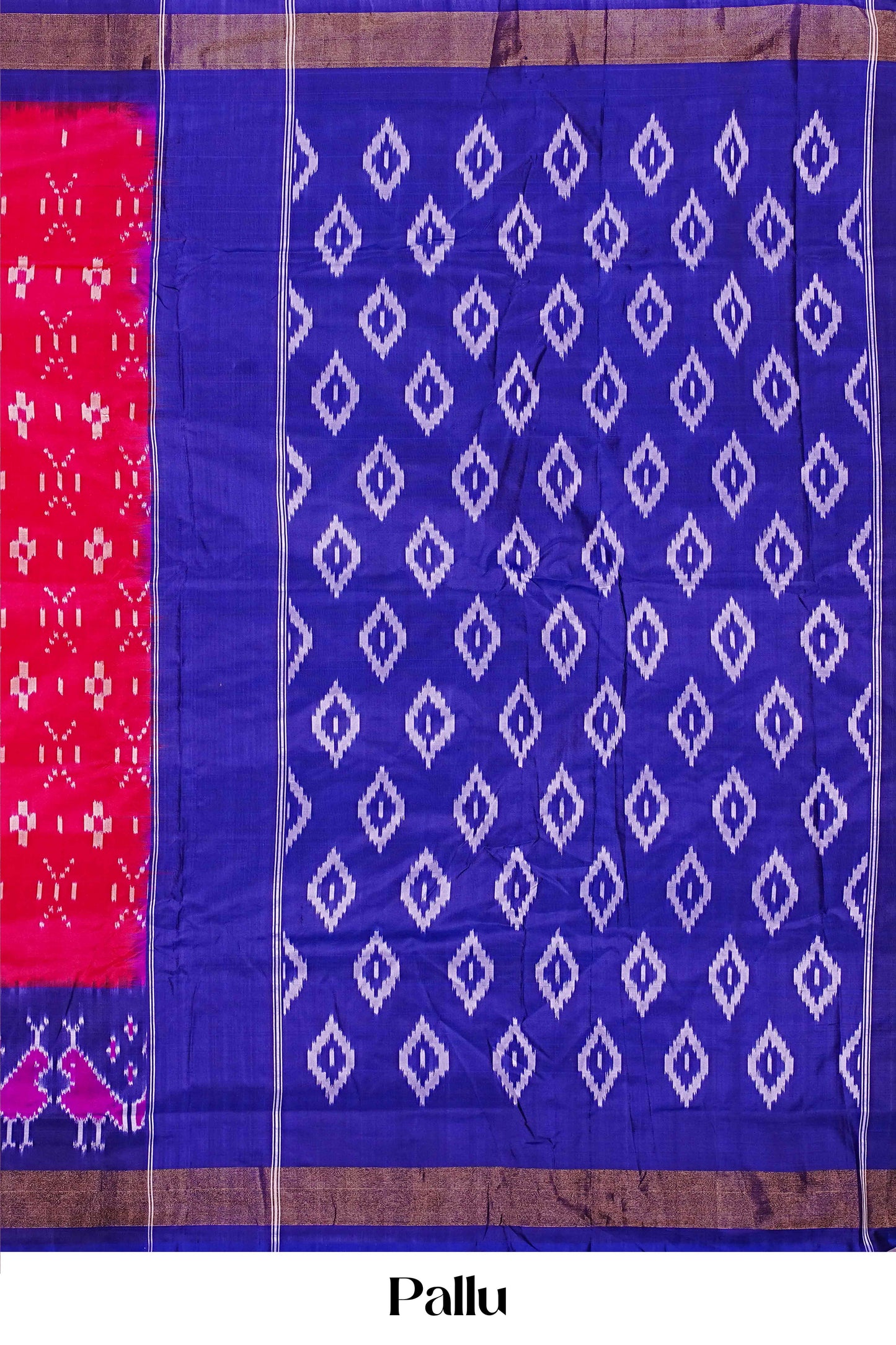 Pure Ikkat Silk Saree in Red with Royal Blue Contrast Border & Traditional Ikat Motifs – Elegant Handloom Weave