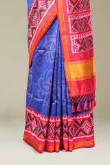 Blue Art Silk Saree Bandhani Design Across The Body With Contrast Patola Design Pallu Along With Blouse