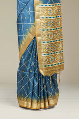 Art Tussar All Over Bandhani Print With Contrast Pallu Along With Blouse