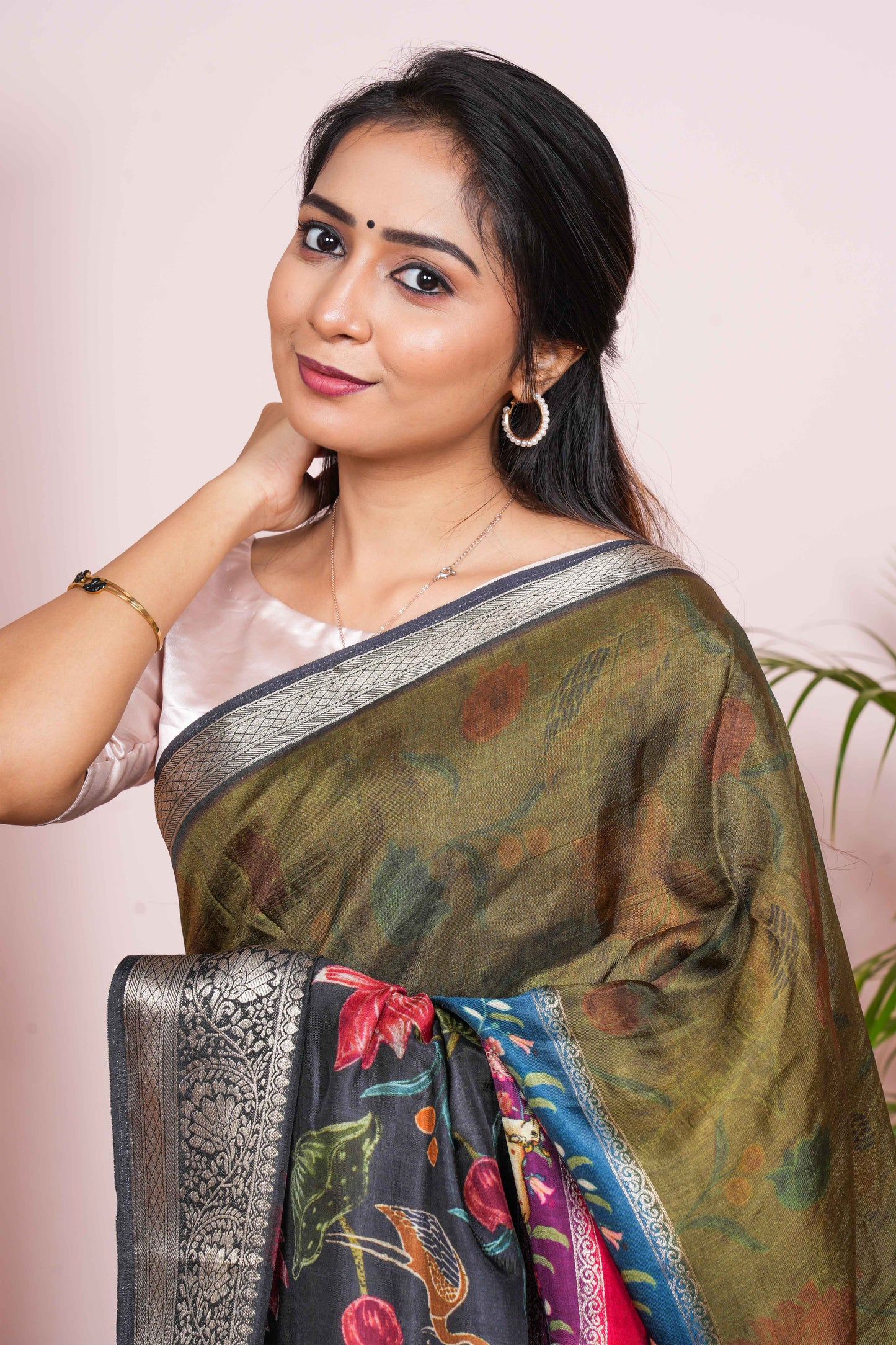 GREEN SAREE WITH SILVER BORDER