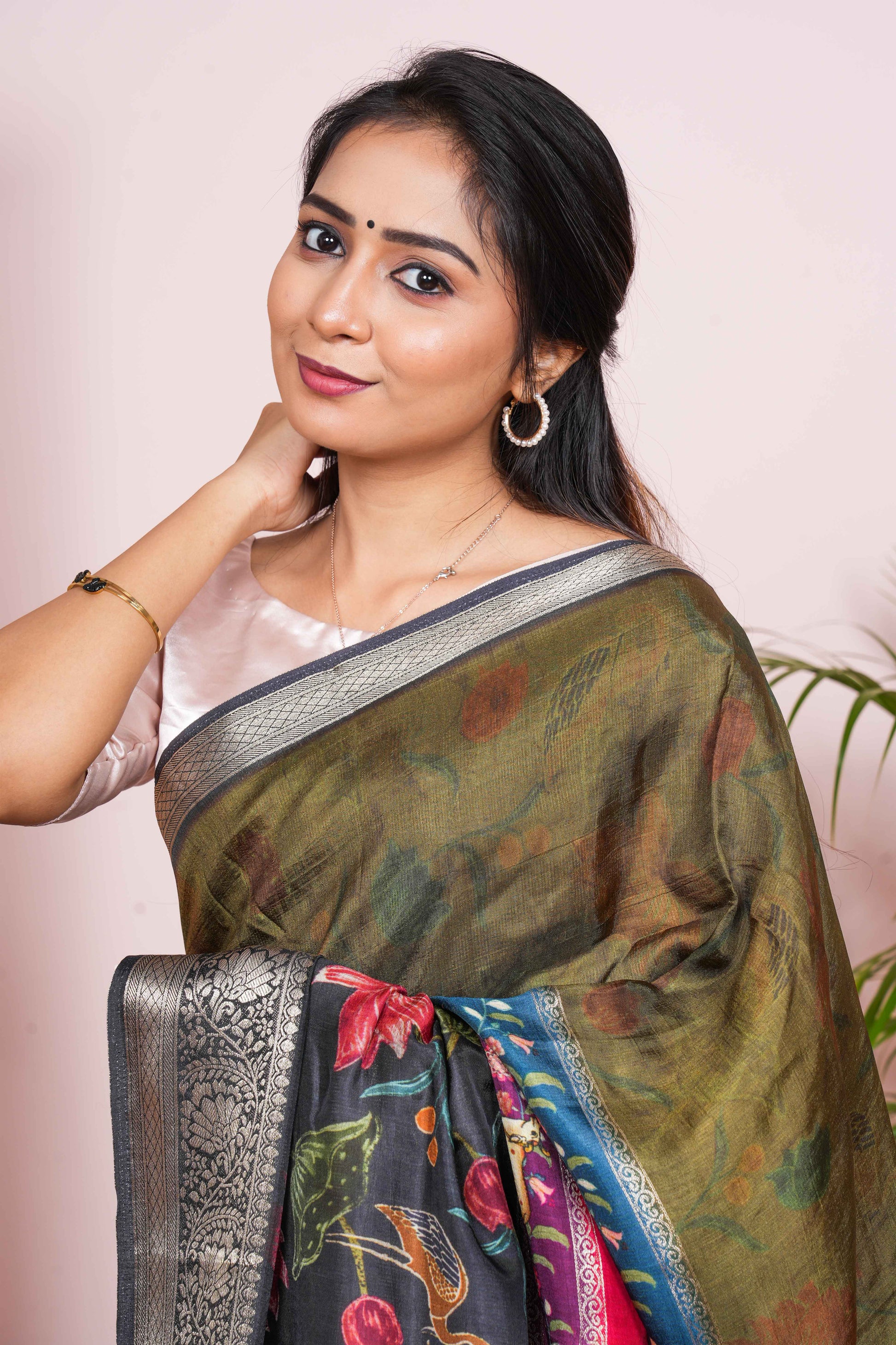 GREEN SAREE WITH SILVER BORDER