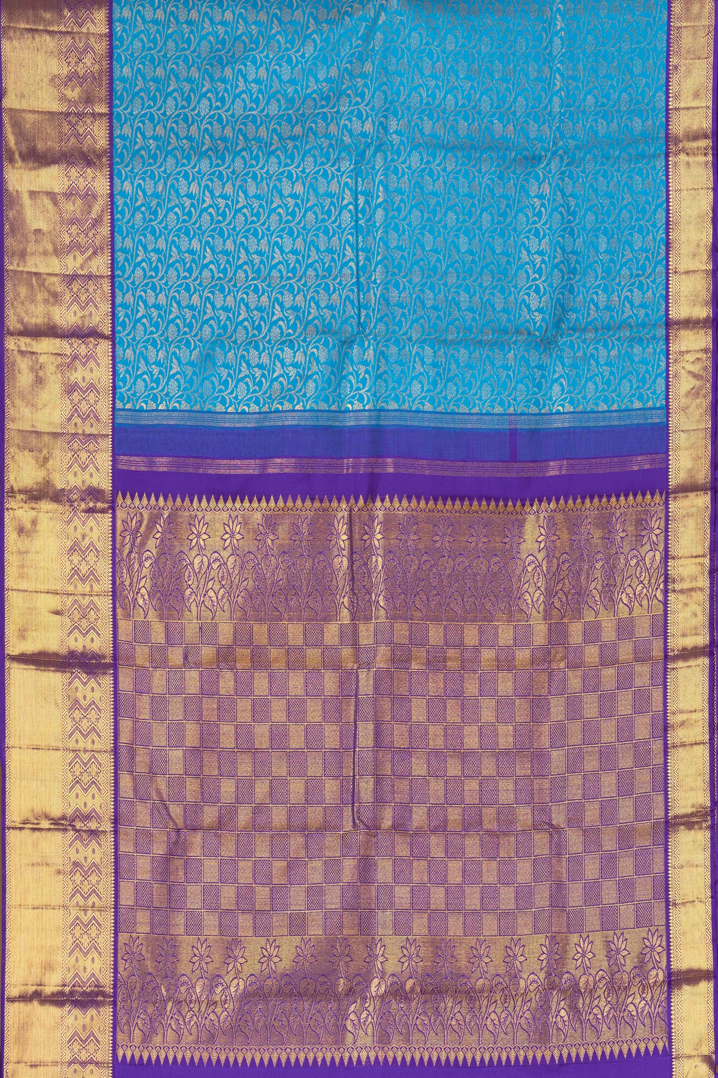 Aqua Blue Swayamvara Pattu Saree with Elegant Zari Border & Contrast Purple Zari Woven Pallu