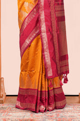 Mustard Yellow Semi Art Silk Saree Golden Zari Motifs Along With Thalampoo Zari Woven Across The Body And Rich Golden Zari Pallu