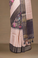 Sandal Art Tussar Saree Check s With Floral Design Across The Body Contrast Pallu With Blouse