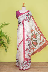 White south cotton Saree DigitalPrint Across The Body With Contrast Border