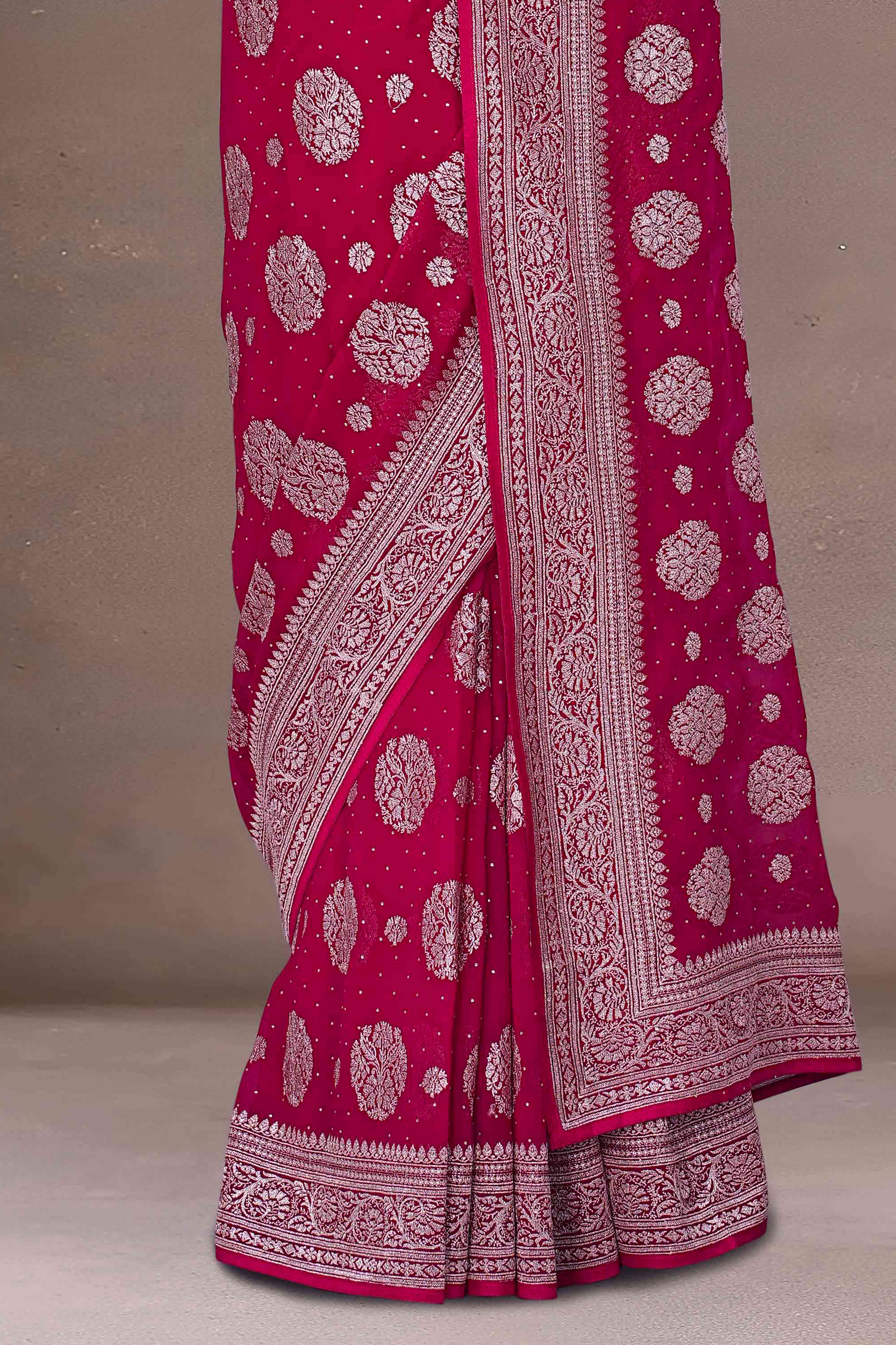60 Gram Gold Zari Embroidery Piping Border With Swarovski Stone Saree