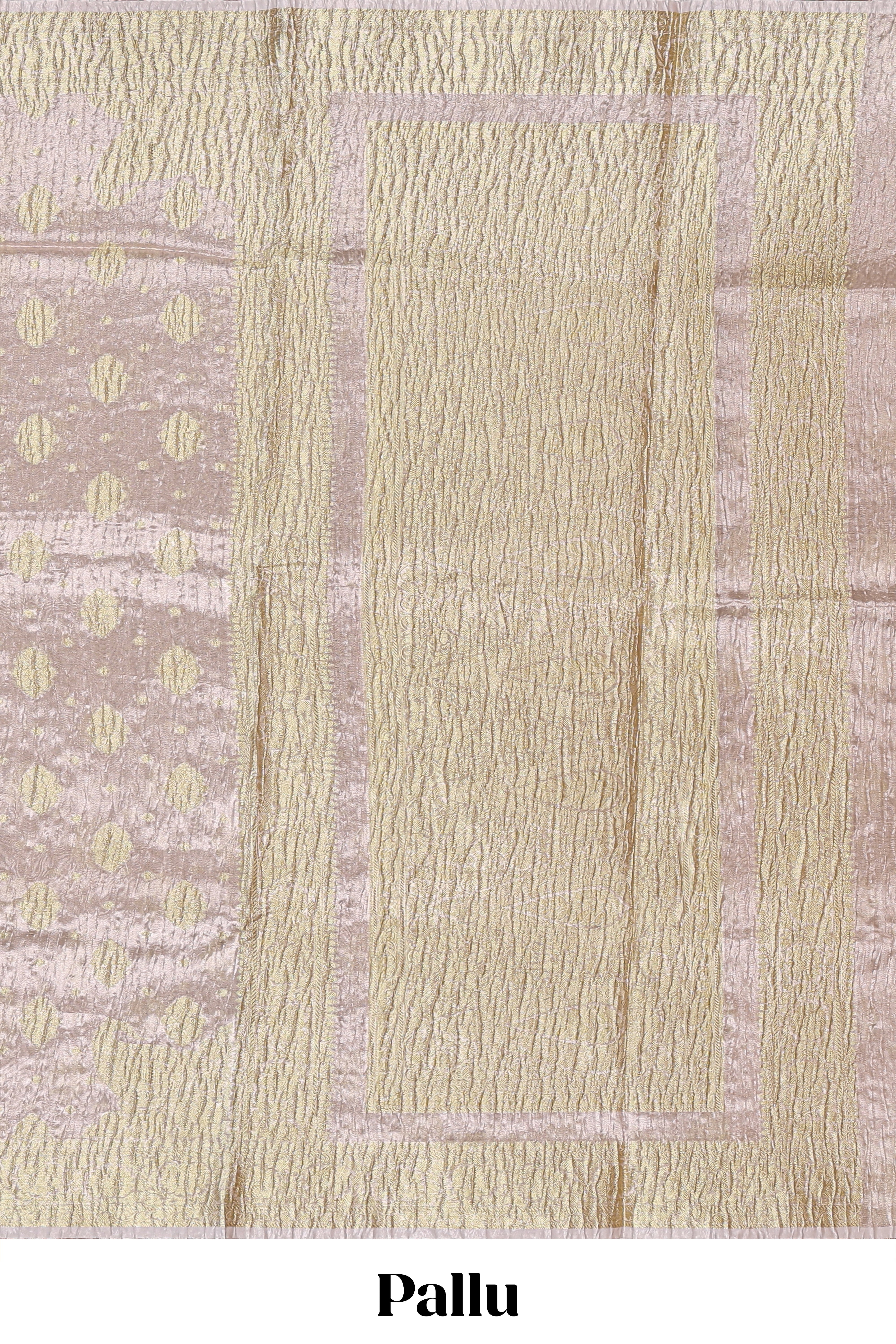 Beige motifs design art tissue saree with contrast border and crush design blouse