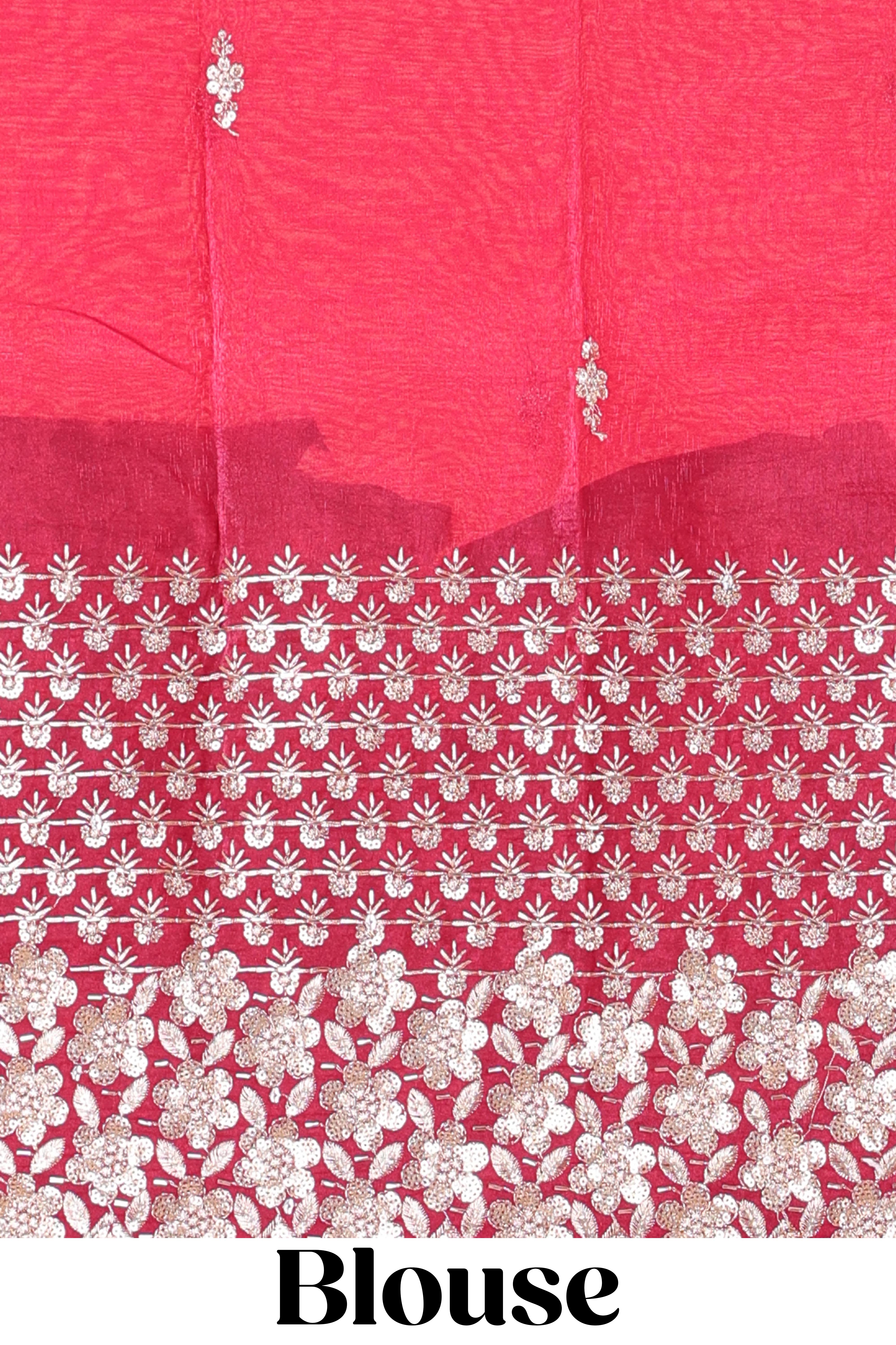 Blue designer georgette space silk saree with heavy stone & beads work, short pallu & contrast sequin embroidered blouse