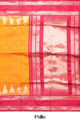 Mustard Yellow Semi Art Silk Saree Golden Zari Motifs Along With Thalampoo Zari Woven Across The Body And Rich Golden Zari Pallu