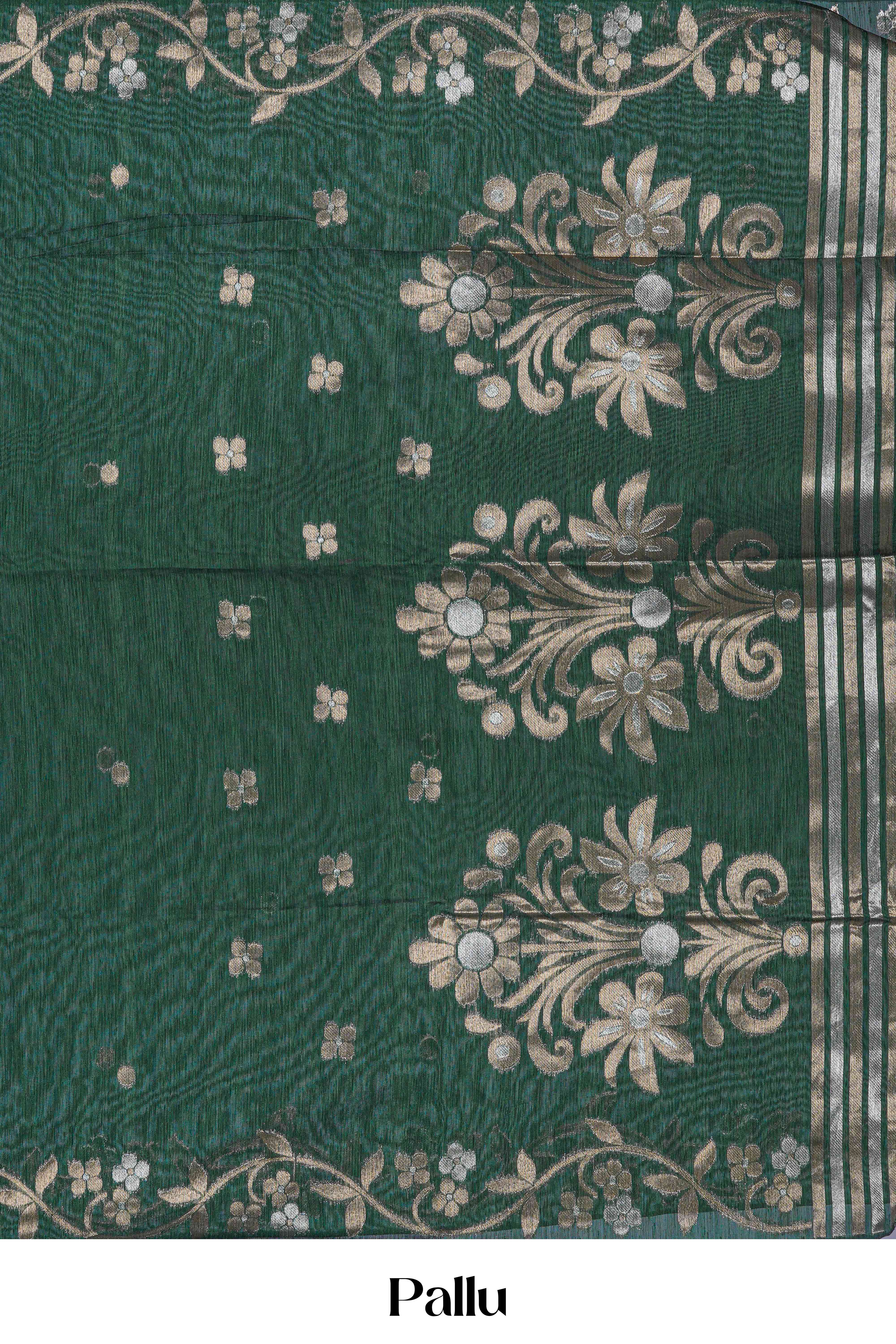 Munga Cotton Saree All Over Zari Butta With Floral Design Pallu