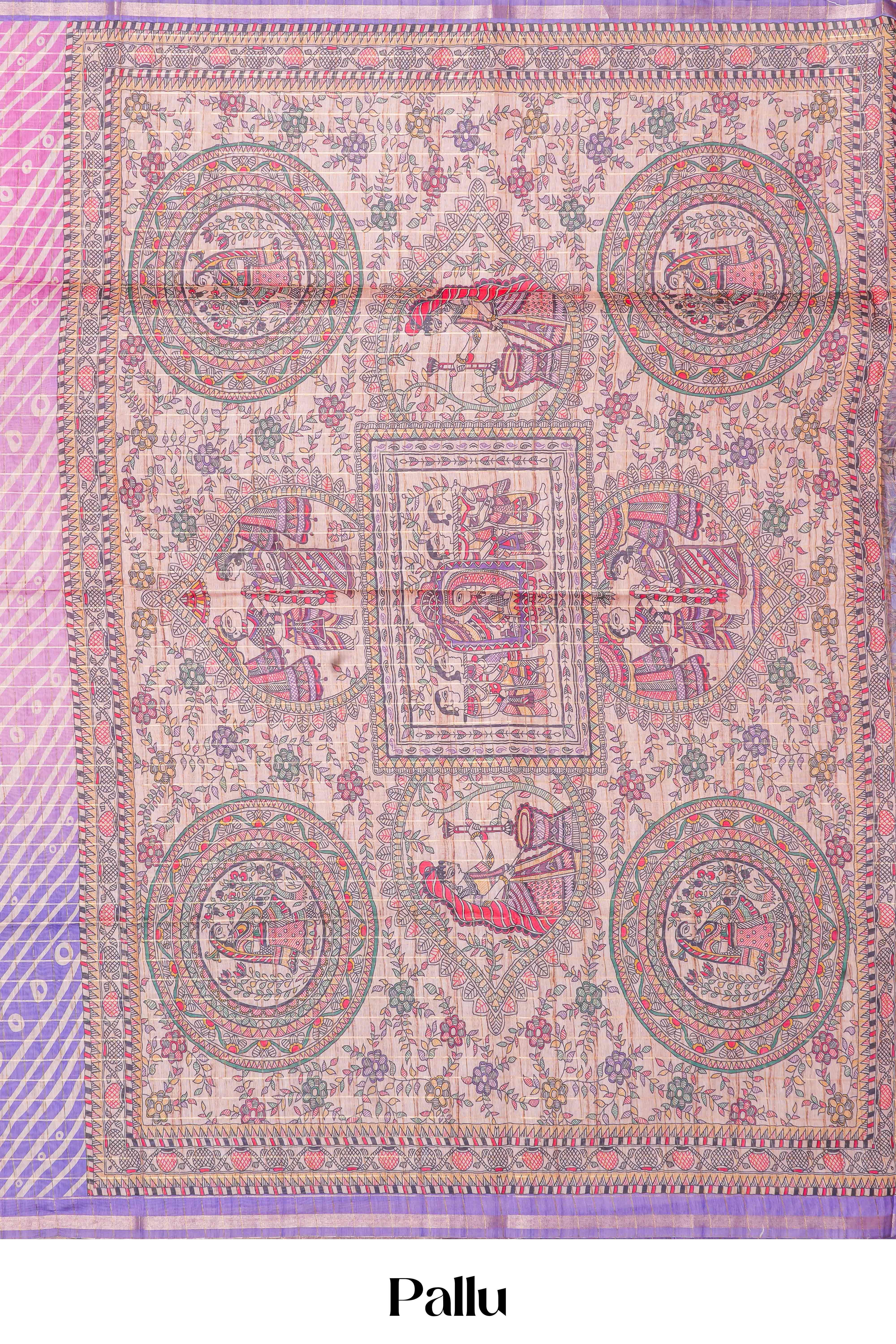 Multi Color Chanderi Cotton Saree Bandhani Design Across The Body With Madhubani Print Pallu Along With Flower Motifs Blouse