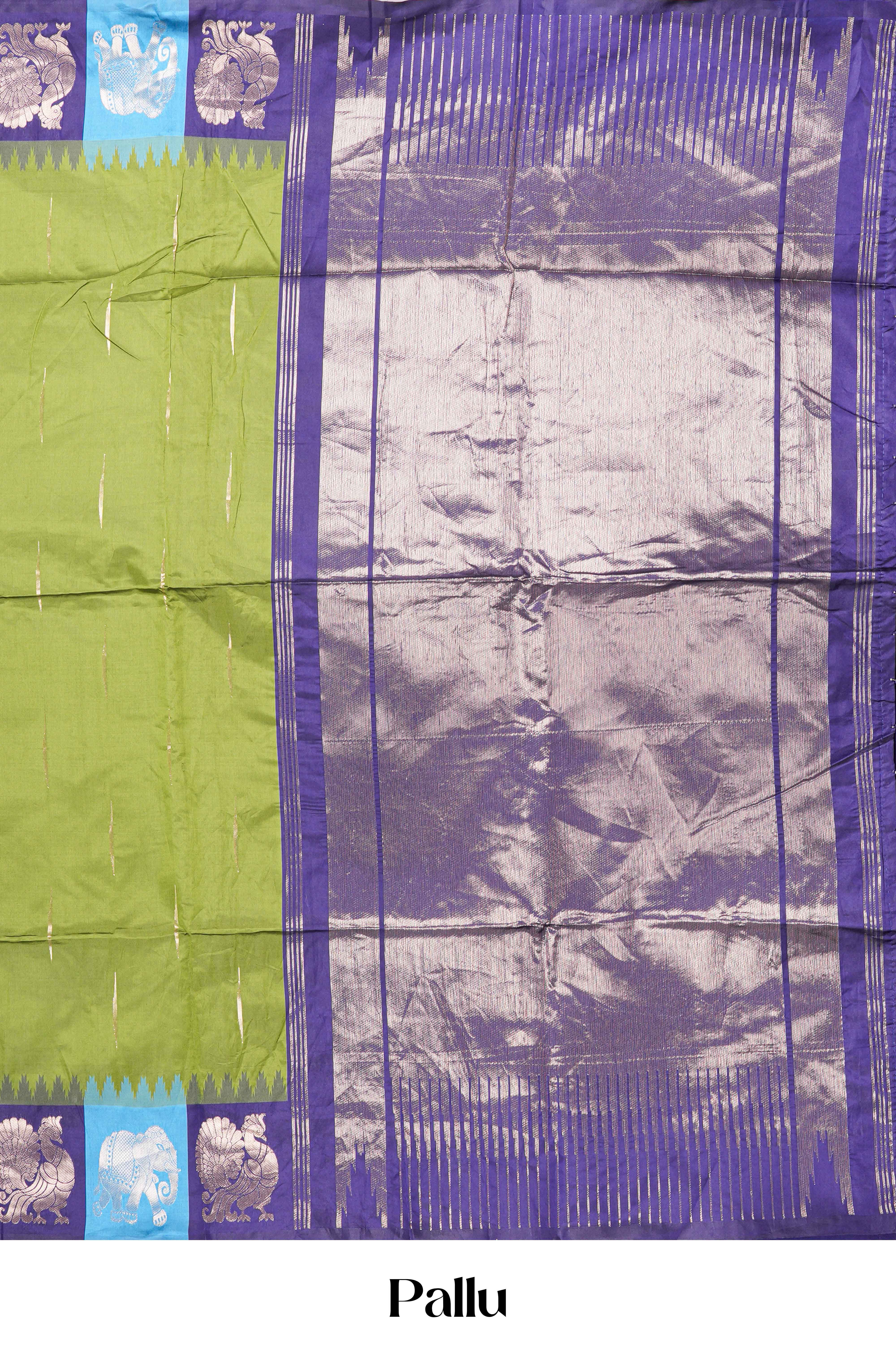 Green Art Silk Saree Body Detailing Zari Butta And Border Are Highlight Contrast Color With Intricate Zari Woven Elephant, Peacock Motifs With Golden Zari WeavingPallu