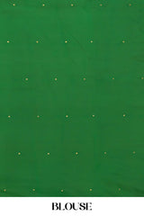Rust Orange Mysore Pure Silk Saree with Green Zari Border and Contrast Green Pallu – Subtle Golden Buttas