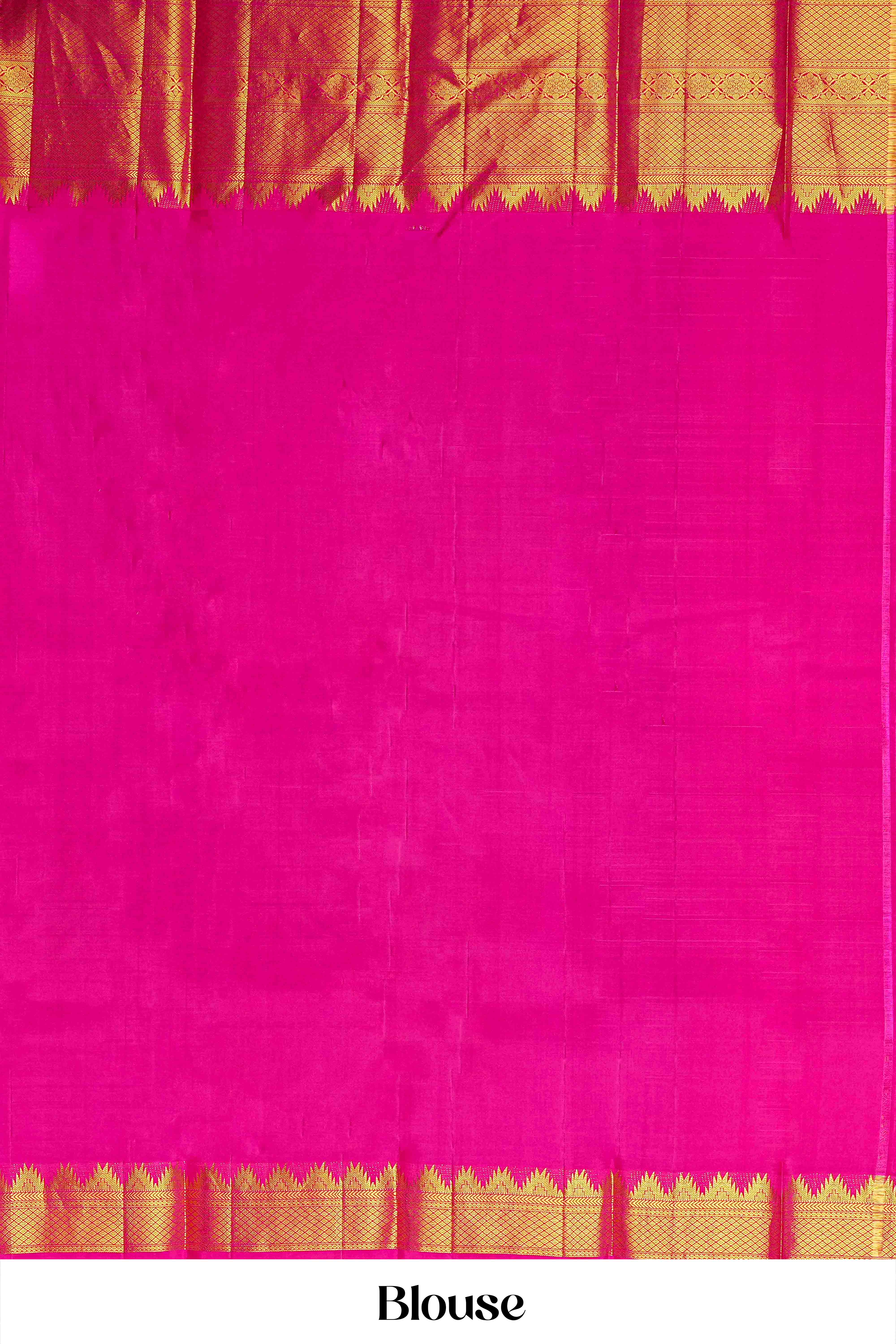 Purple & Pink Border Kanchipuram Pure Silk Saree with Gold Zari Butta and Contrast Pallu