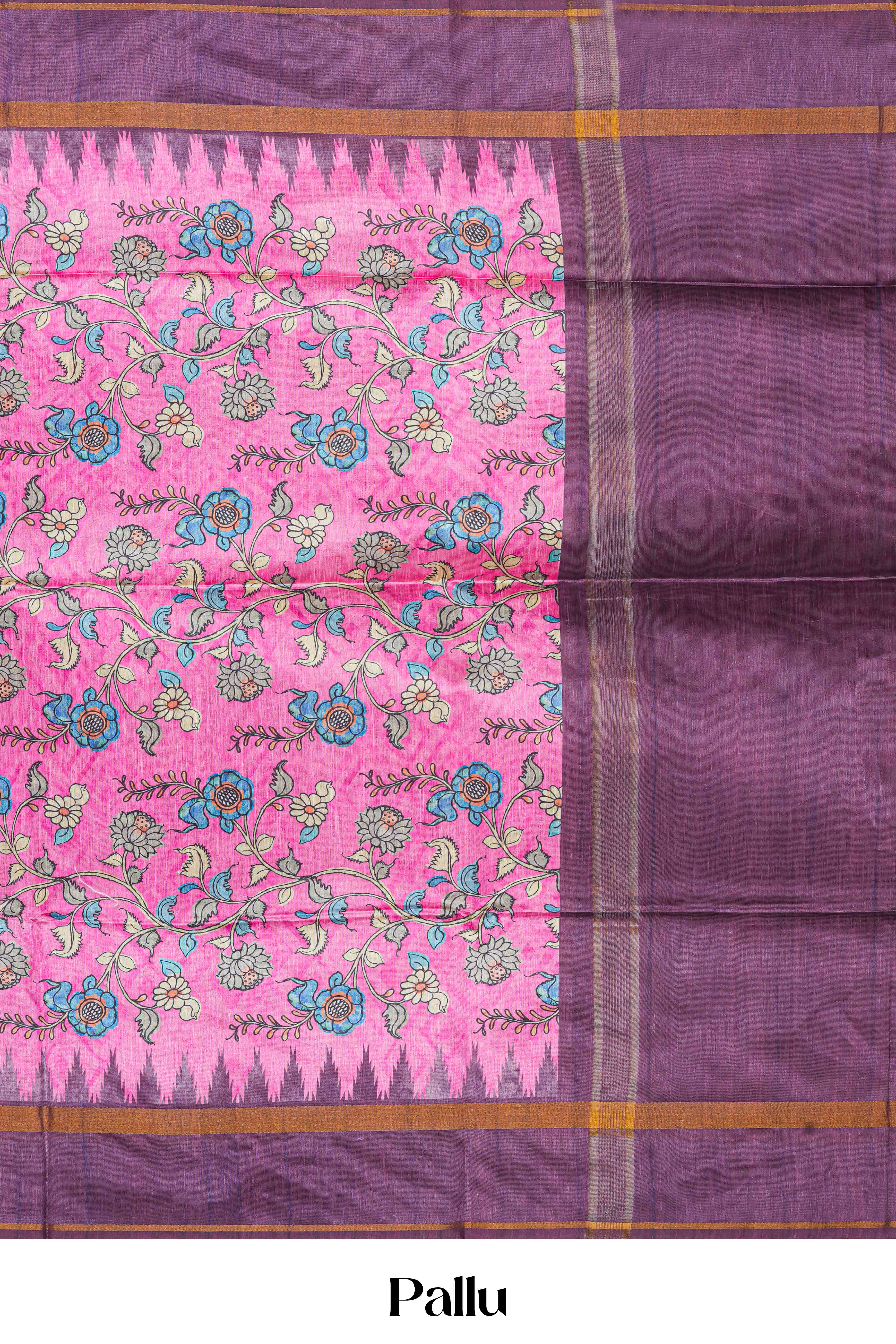 Pink chanderi Saree Floral Vine Design Across The Body With Contrast Pallu
