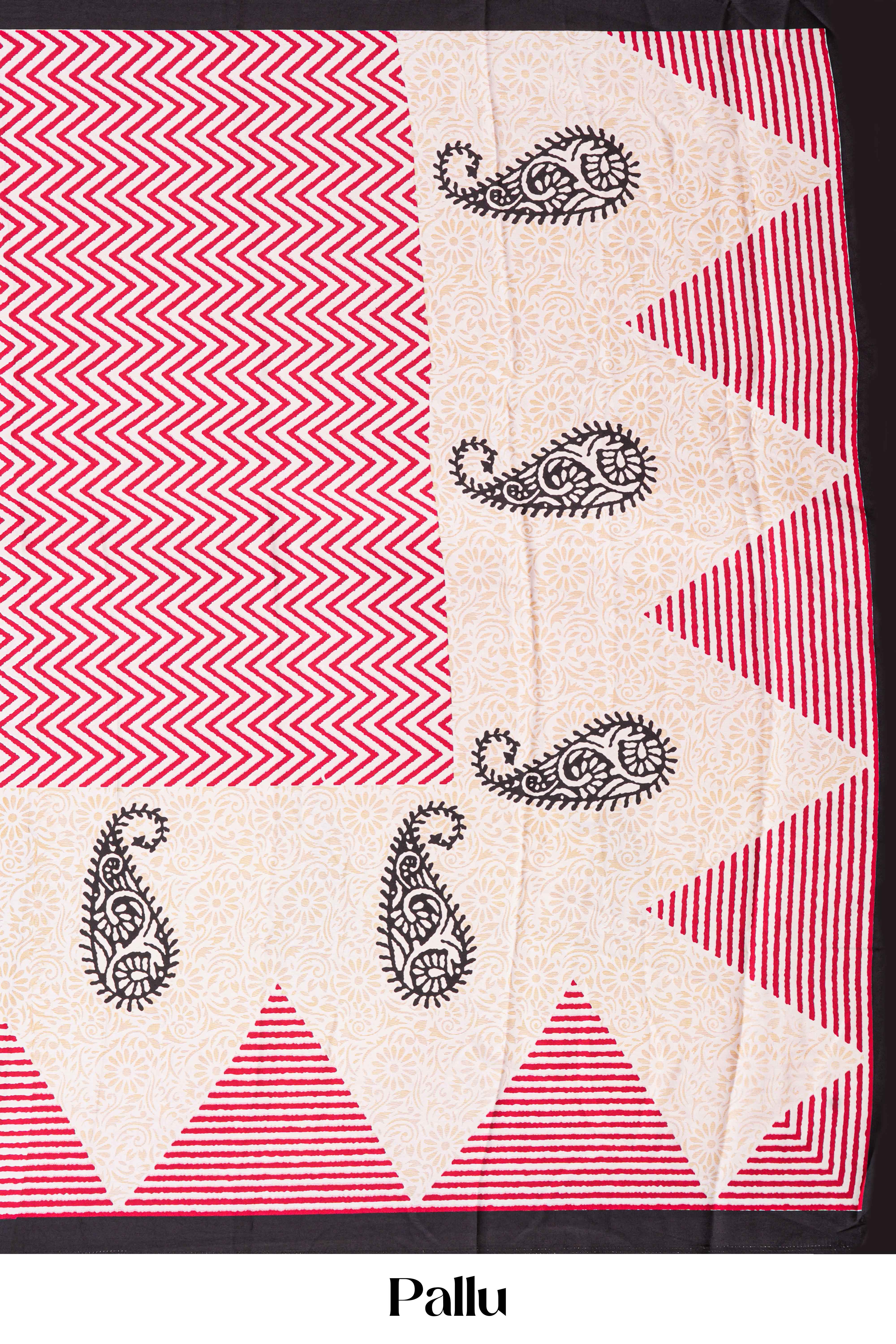 Read Modal Silk Saree Lightweight ,Flowy. Chevron Design , Contrast Border Along With Floral Printed Blouse