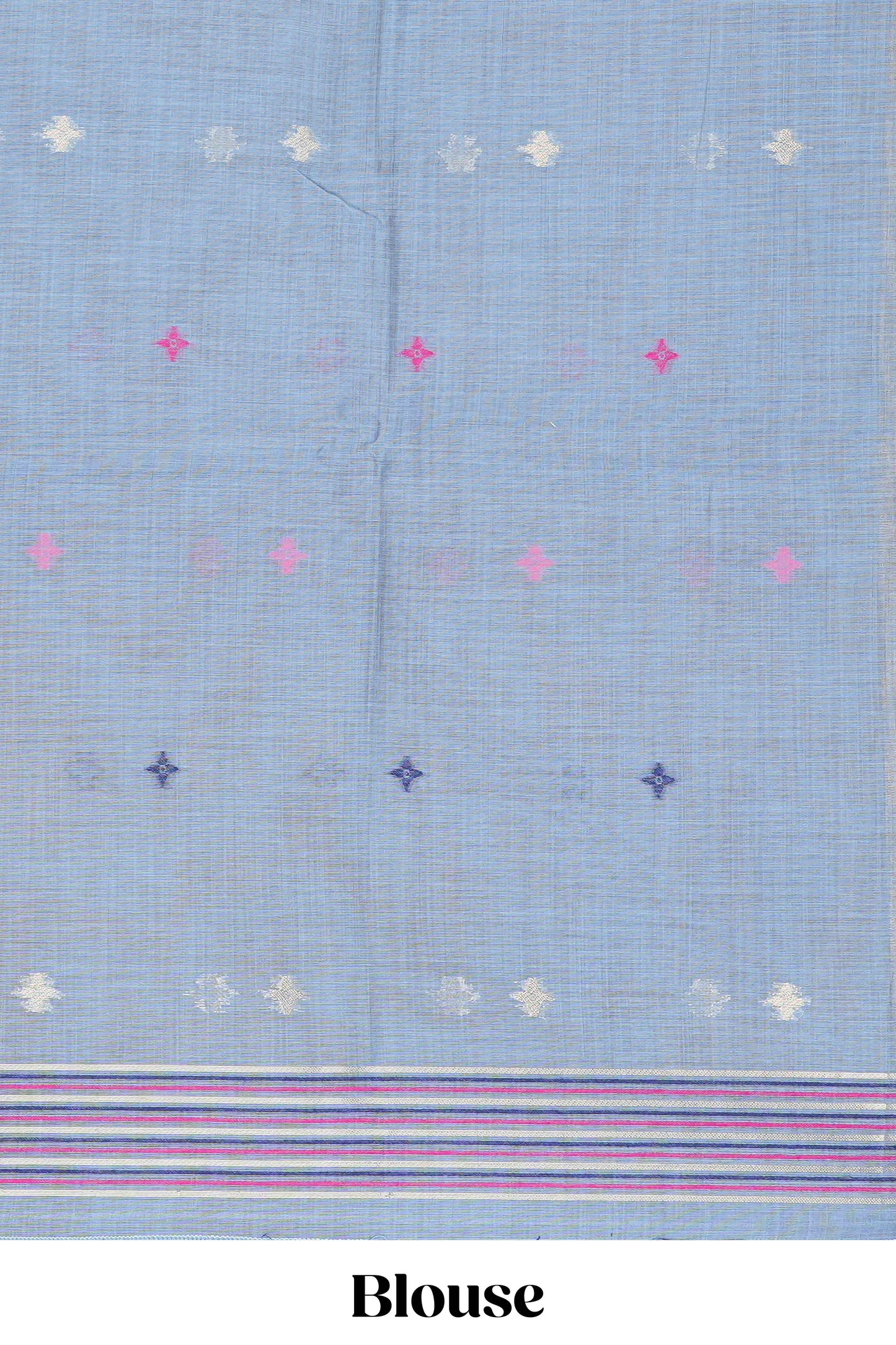 Blue floral design motifs munga cotton saree with self zari border and floral printed pallu