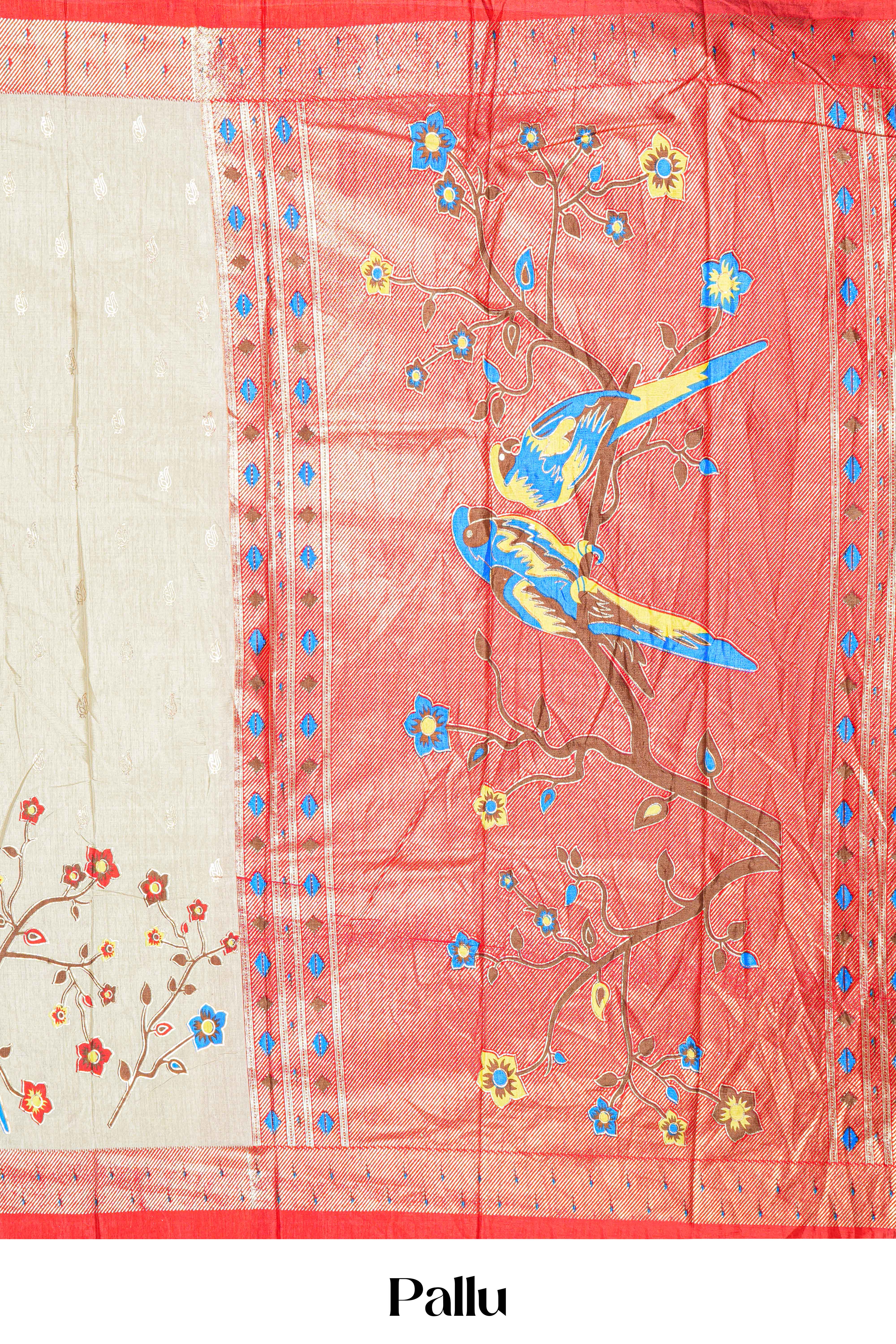 Semi Banaras Paithani Saree Foil Print Across The Body With Contrast Pallu