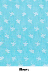 Turquoise green linen cotton floral and birds print saree with self border and matching printed blouse