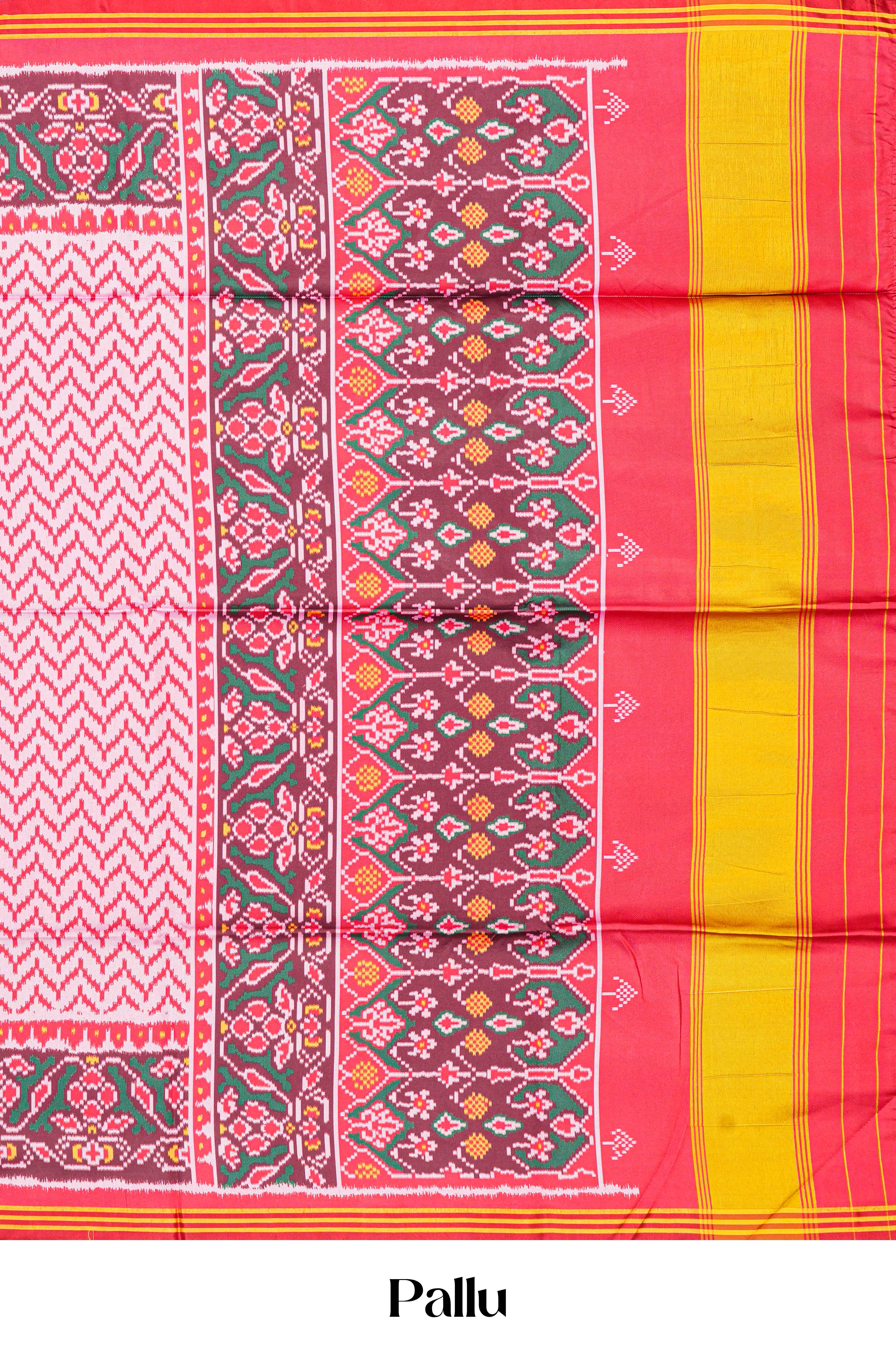 Red Art Silk Saree Chevron Design Across The Body With Contrast BorderPatola Design Pallu Along Blouse