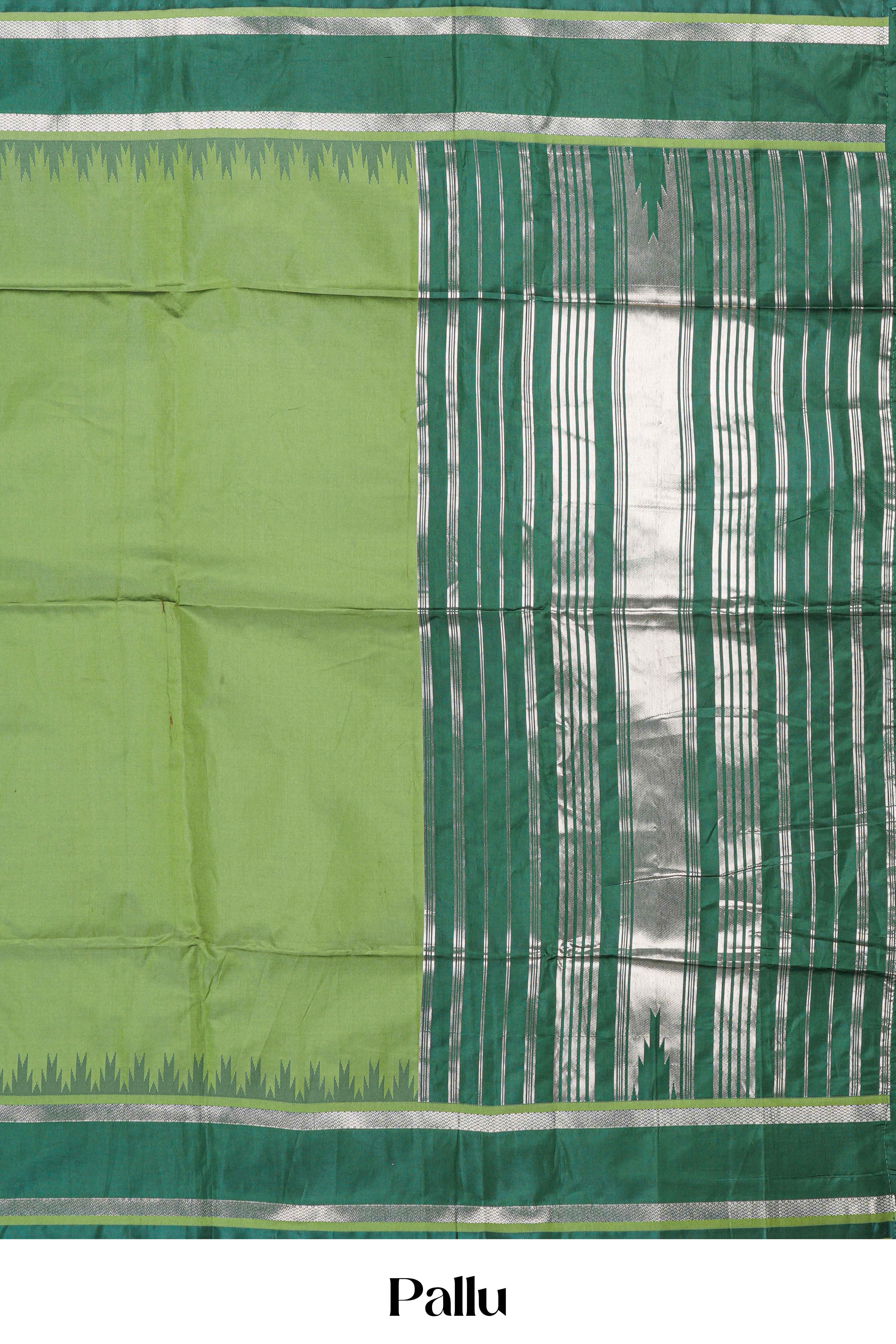 Green Retta Petta Art Silk Saree With Plain Body Retta Petta Border Contrast Intricate Gold Zari Stripes Pallu