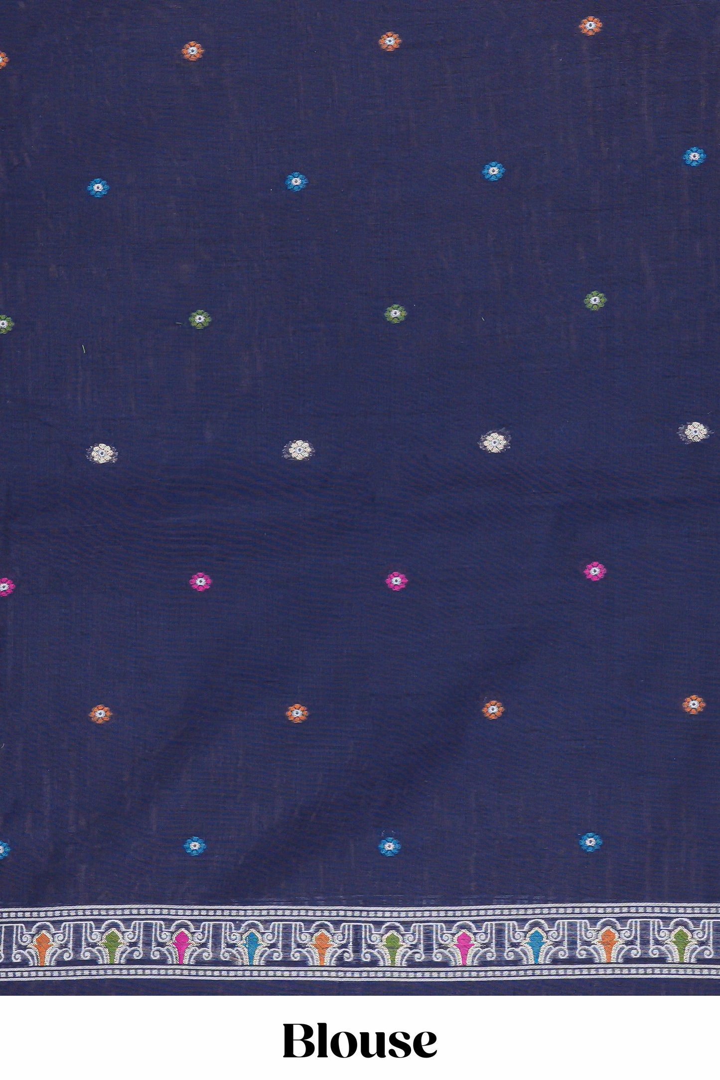 Borderless blue floral motif munga cotton saree with floral printed pallu and matching blouse