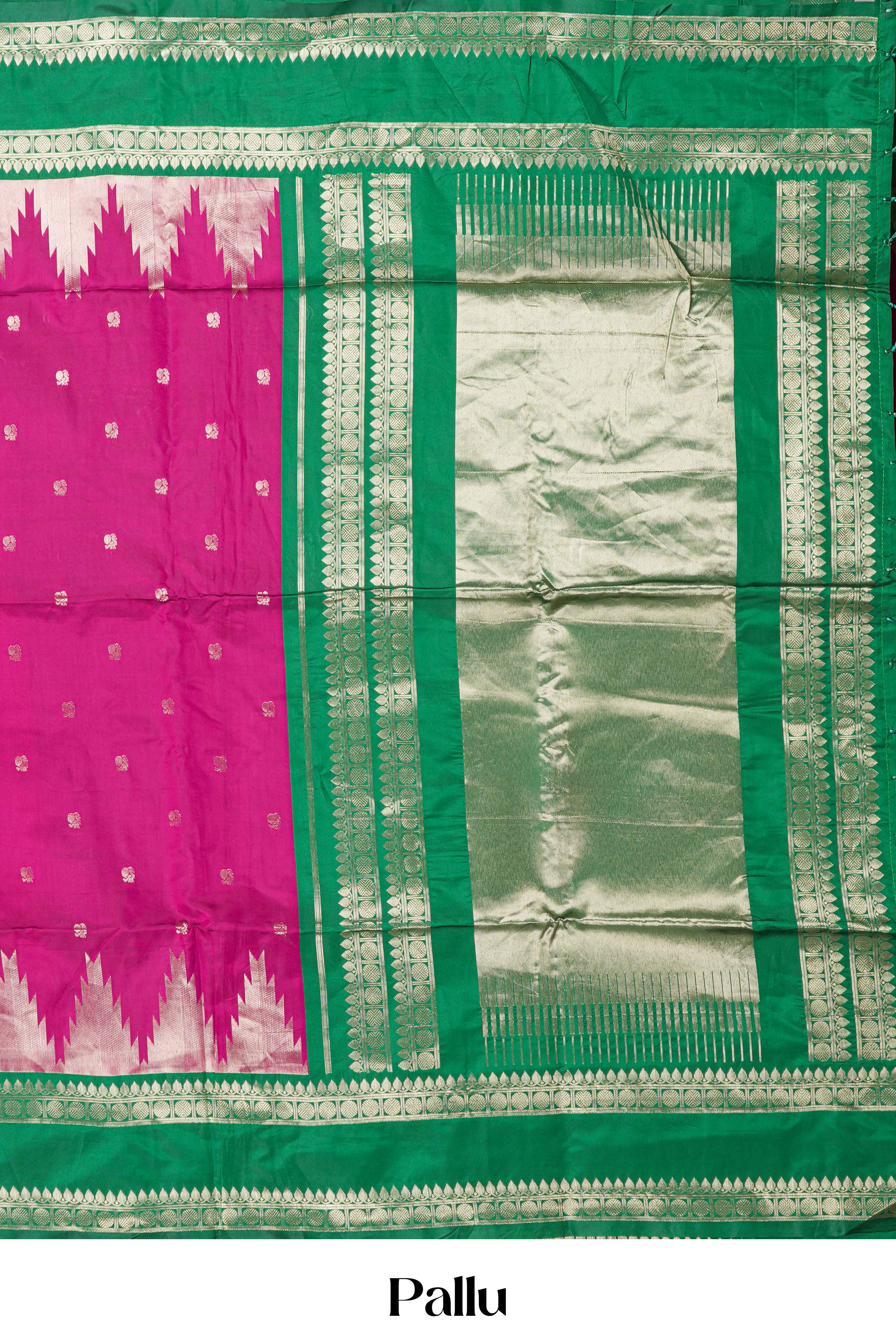 Pink Semi Art Silk Saree Delicate Golden Zari Motifs Along With Thalampoo Zari Woven Across The Body. The Border Is Broad With Intricate Floral Zari Weaving Rich Golden Zari Pallu