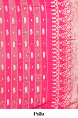 Rani Pink Viscose Georgette Saree Zari Woven Stripes, Floral Pattern Across The Body With Paisley Motifs Pallu