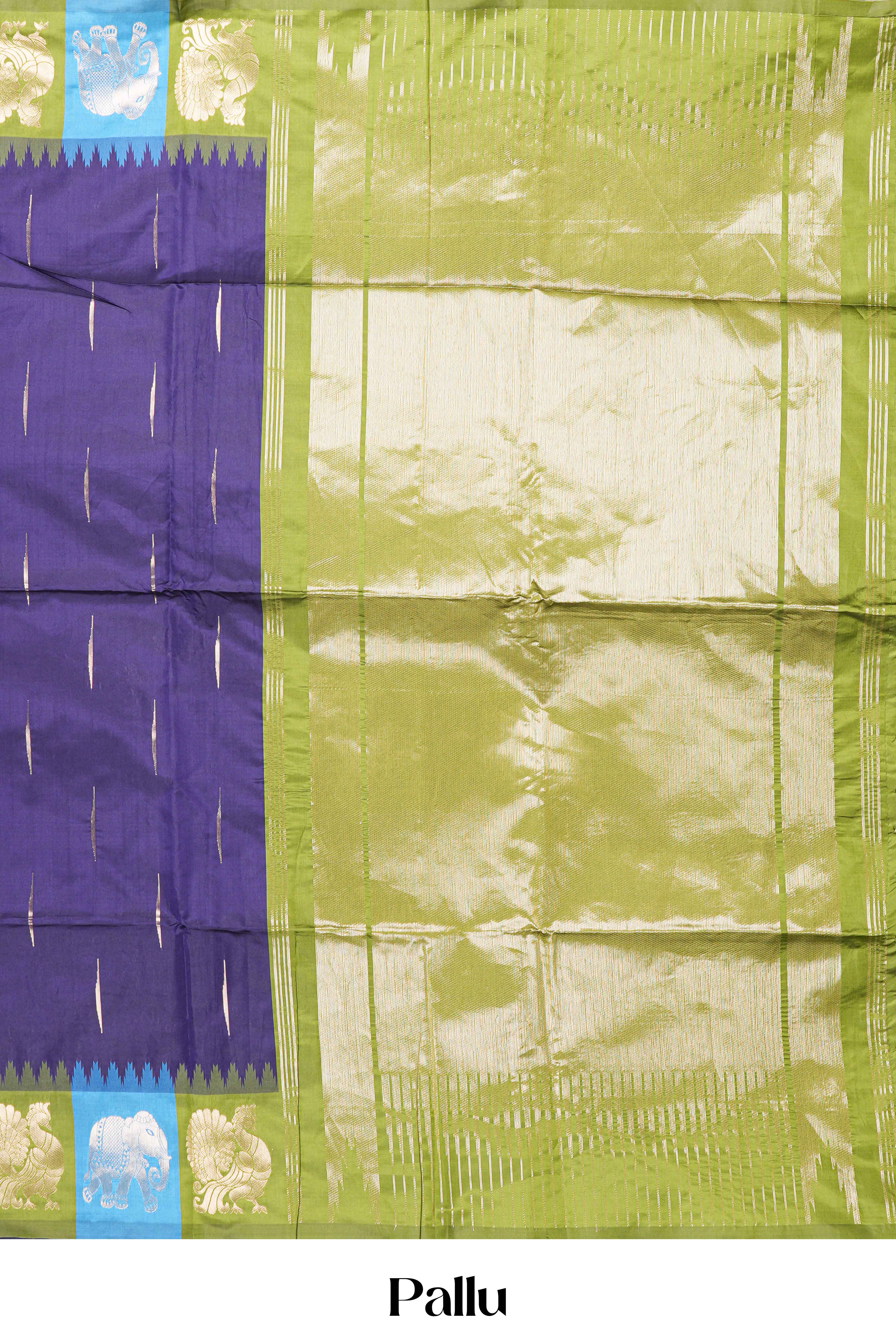 Navy Blue Semi Art Silk Saree Detailing Zari Butta And Border Are Highlight Contrast Color With IntricateZari Woven Elephant, Peacock Motifs With Golden Zari Weaving Pallu