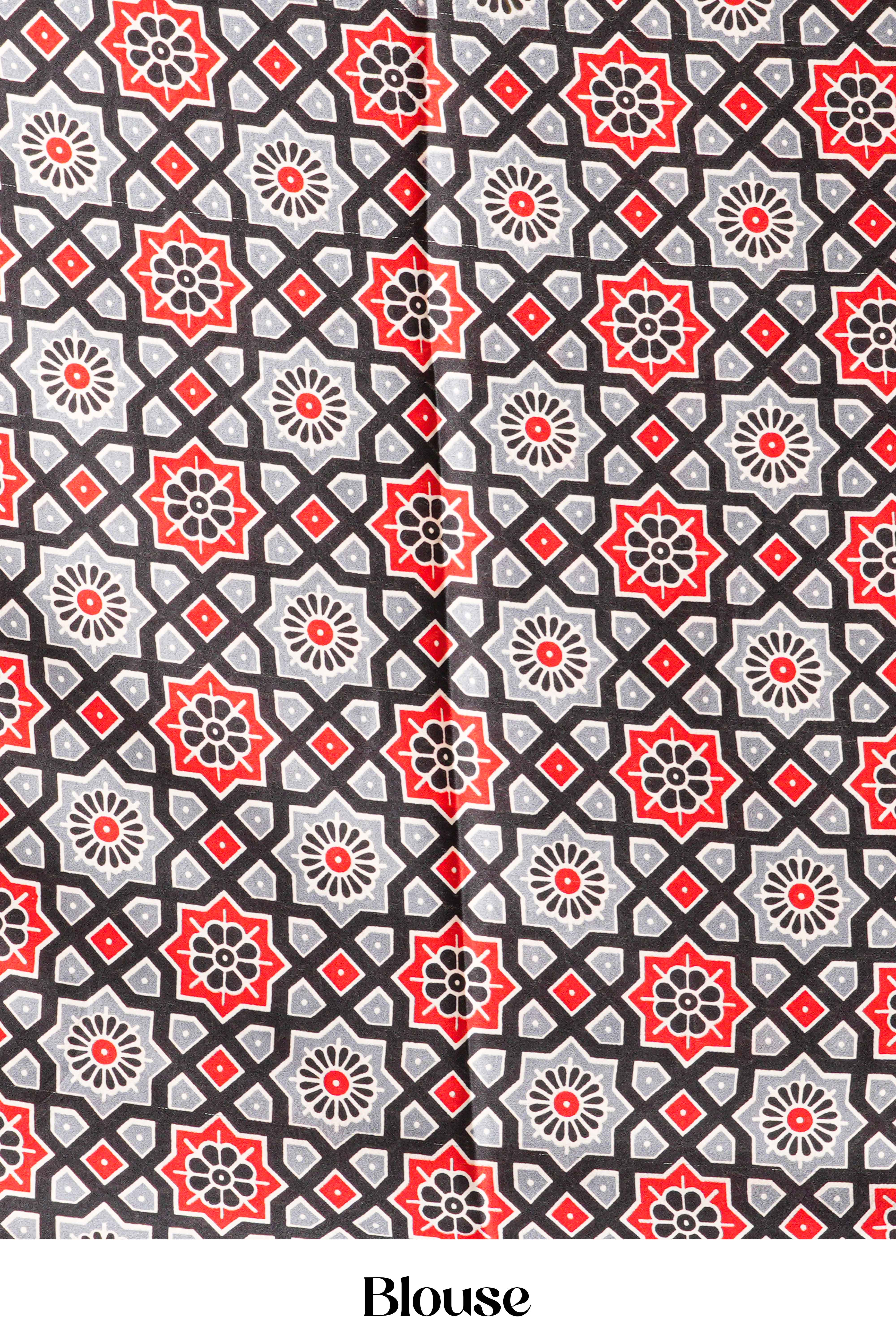 Black Modal Silk SareeThe Body Has Fine Vertical White StripesThe Border Are Highlighted Pichwai Design Contrast Coin Motifs In PalluAlong With AjrakhPrinted Blouse