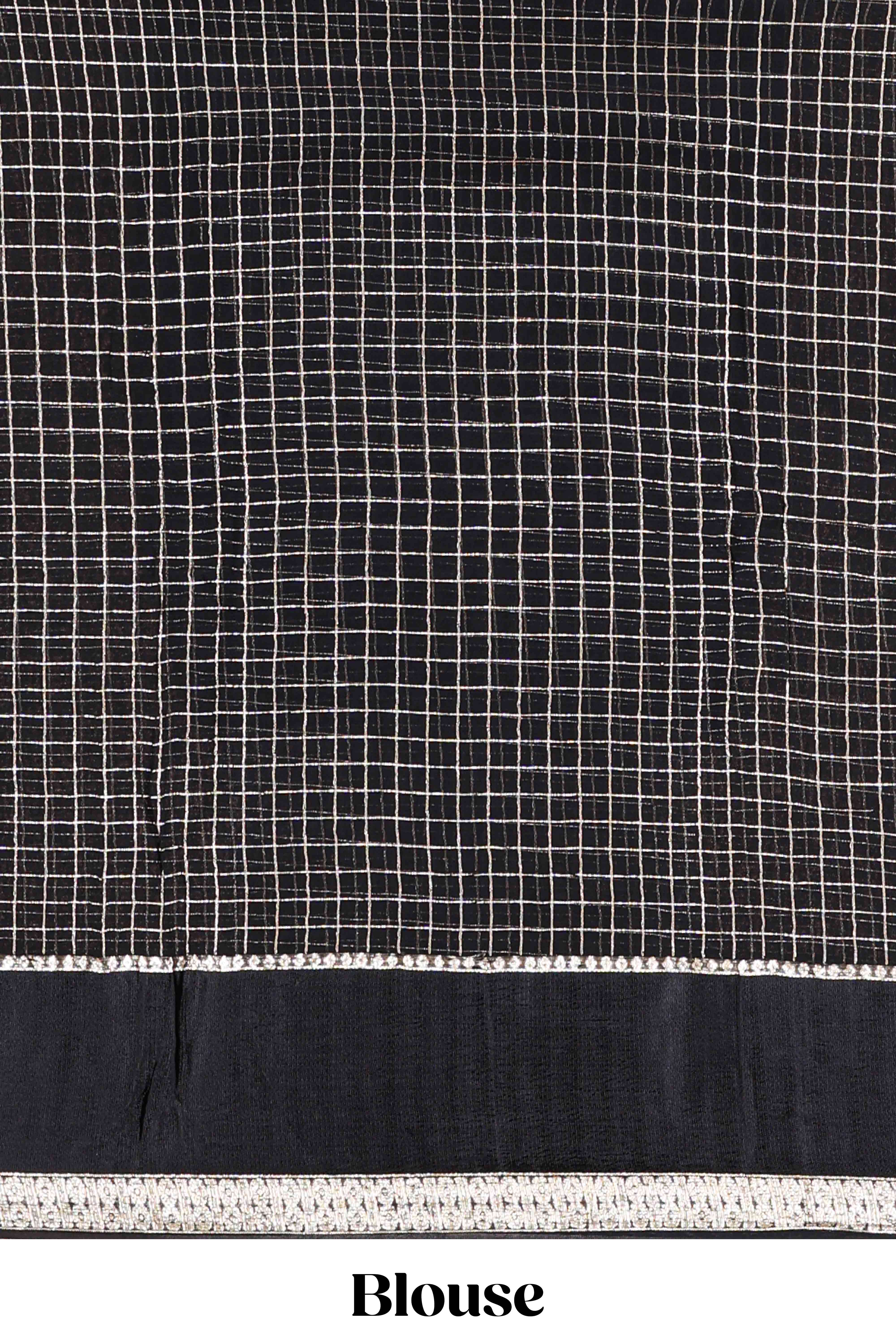 Black Georgette Saree All Over Zari Check With Satin Border