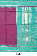 Purple Retta Petta Art Silk Saree With Plain Body Retta Petta Border Contrast Intricate Gold Zari Stripes Pallu