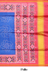 Blue Art Silk Saree Bandhani Design Across The Body With Contrast Patola Design Pallu Along With Blouse