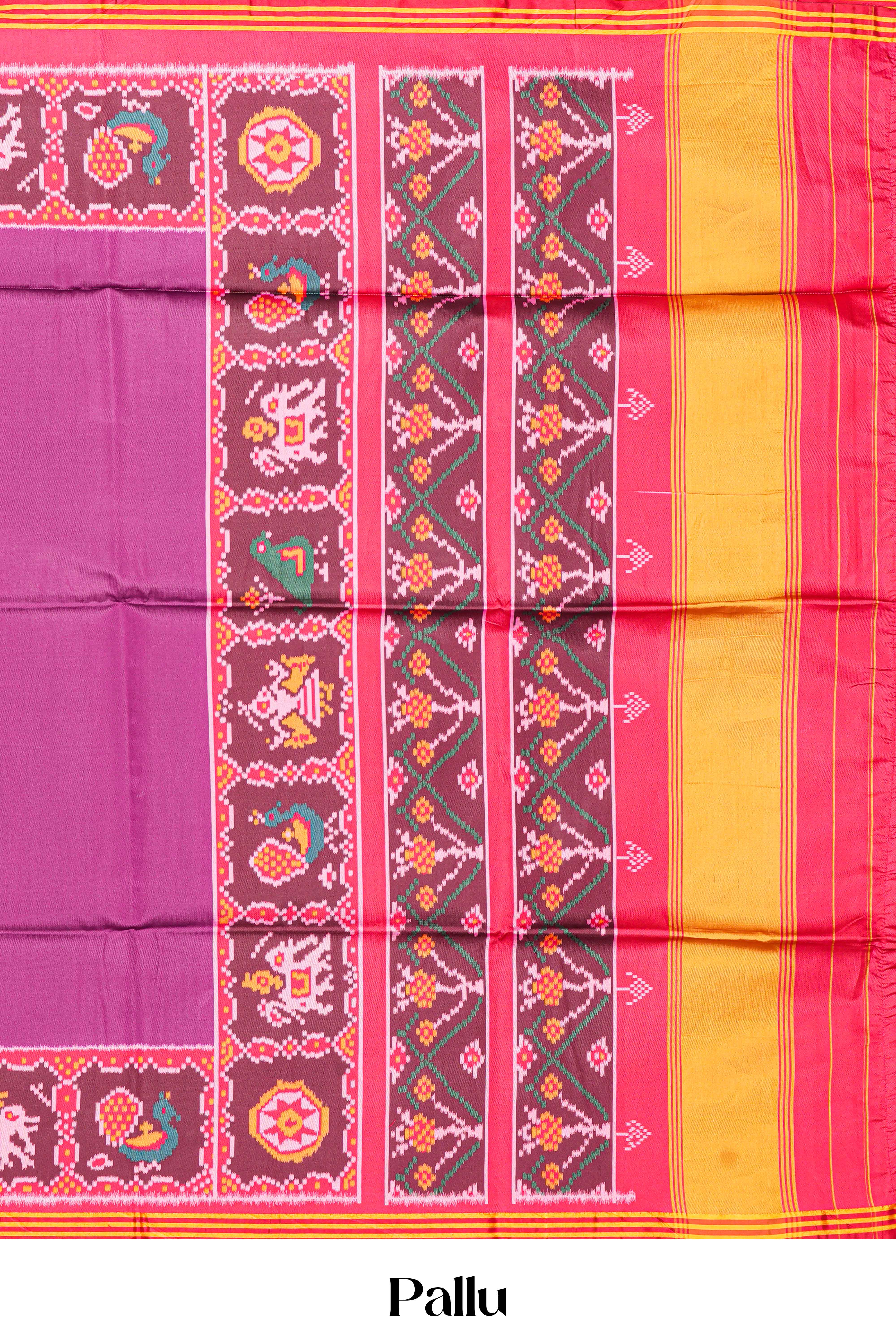 Art Silk Saree Plain Body With Patola Design Pallu Along With Contrast Blouse