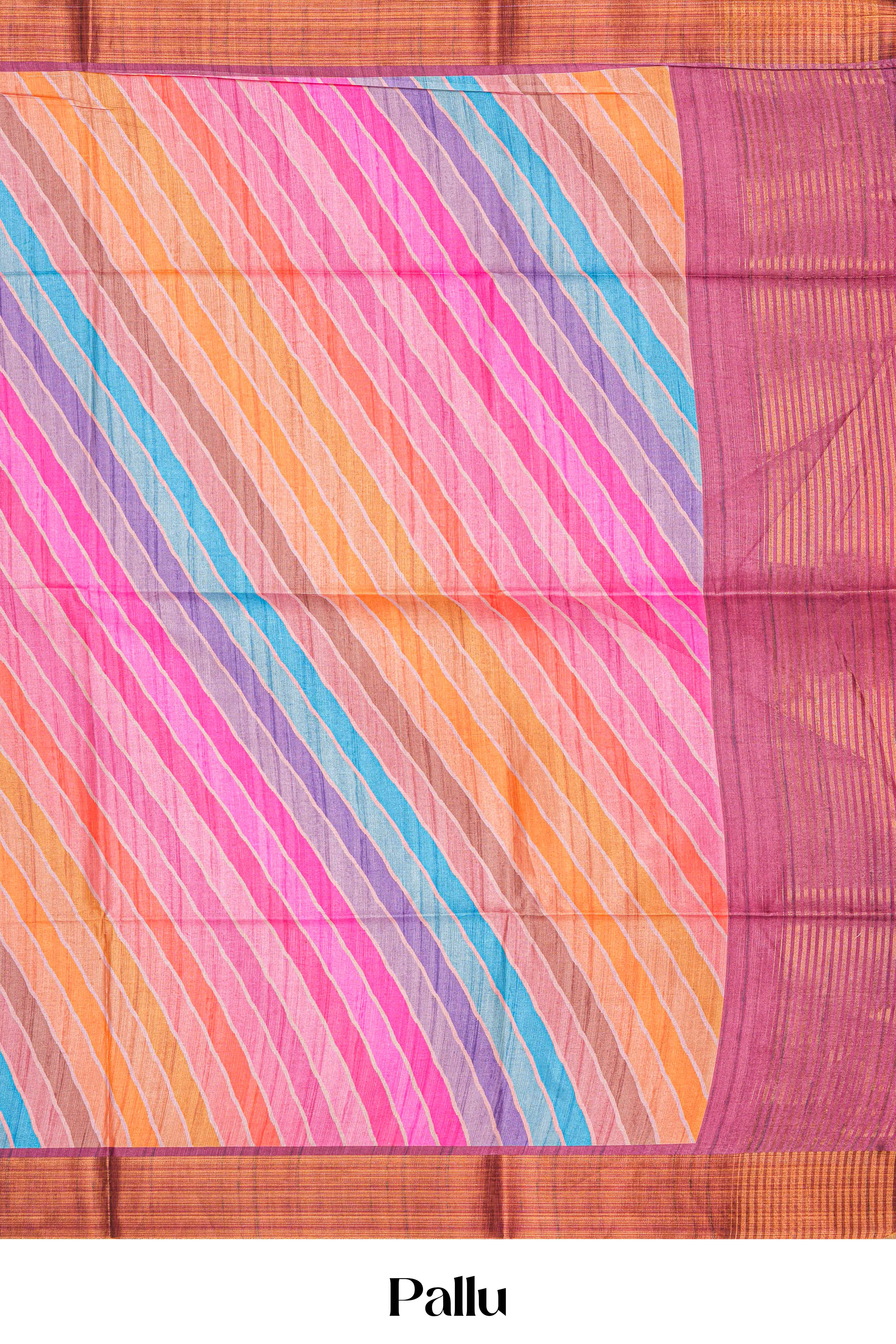 Semi Tussar Saree Multi Color Strips Across The Body With Contrast Pallu