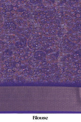 Lavender Semi Chiffon Saree pattachitra Printed Across The Body and Jacquard Border Along With Floral Design and Blouse
