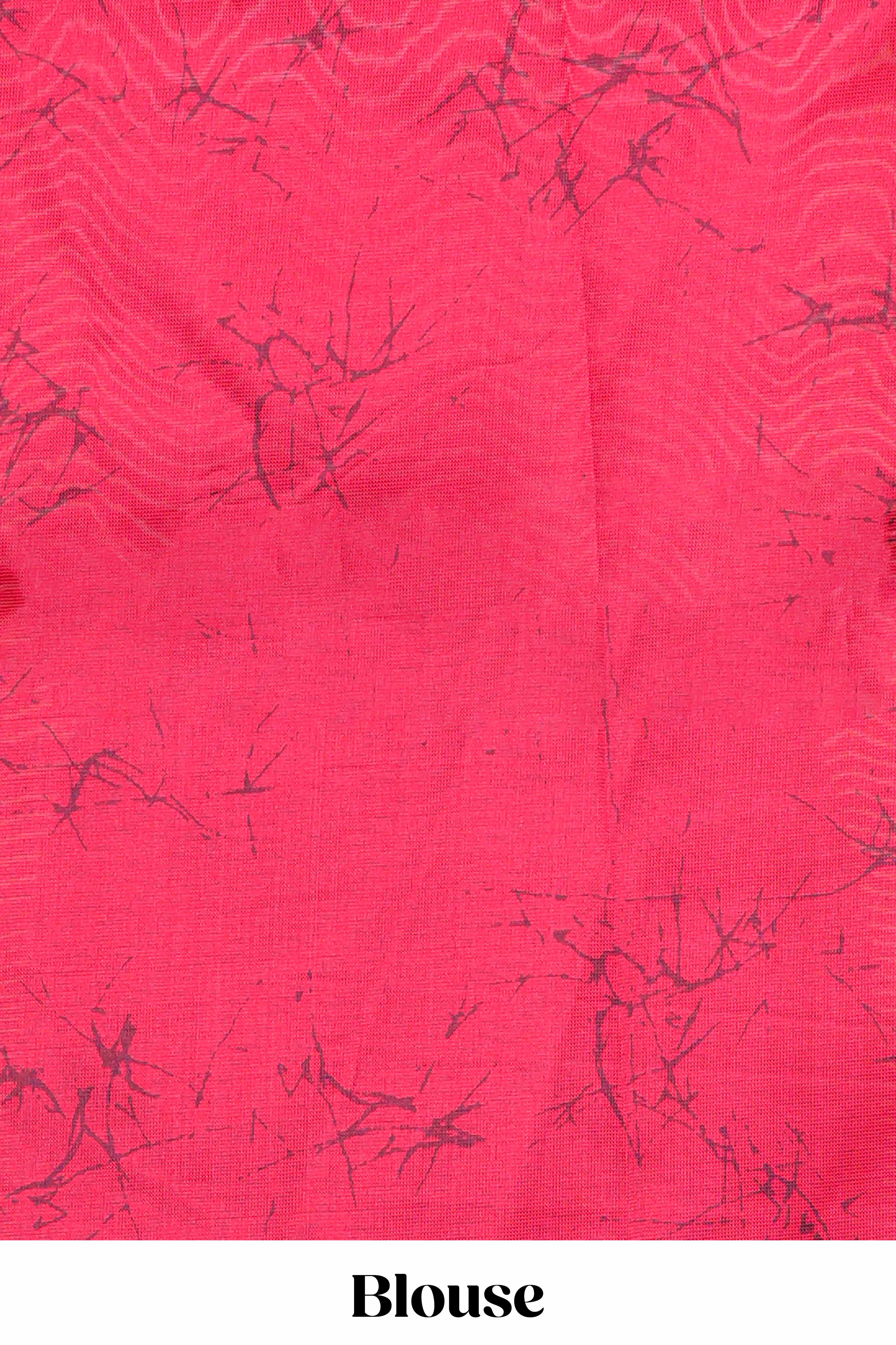 Red Lichi Cotton Saree Border Less All Over Body And Pallu Abstract Print Design