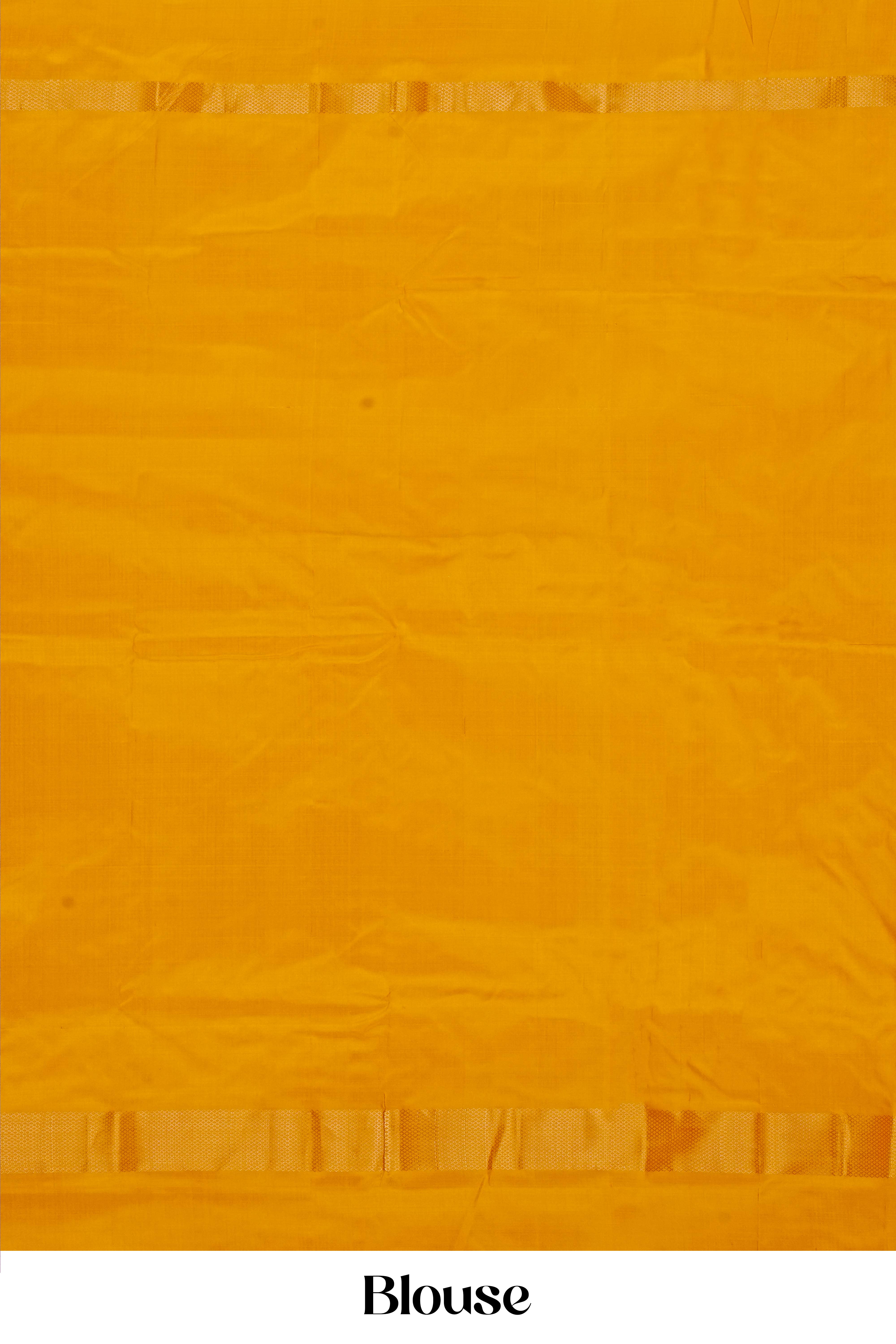 Handwoven Red & Mustard Yellow Pure Ikkat Silk Saree with Traditional Polka Butta Design and Contrast Border