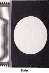 White Modal Silk Saree Lightweight Contrast Vertical Line Printed With Temple Border Circle Butta Design Pallu