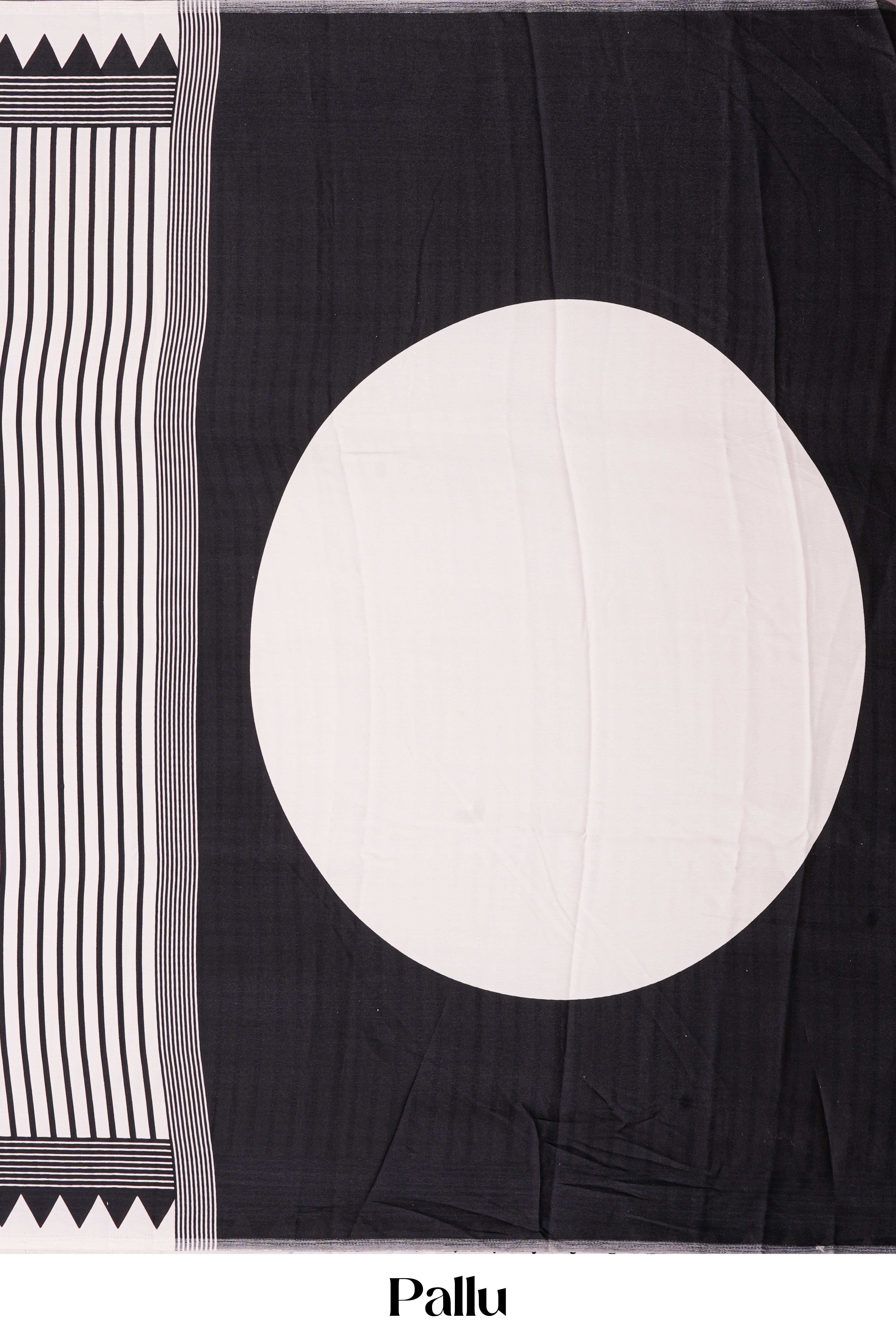White Modal Silk Saree Lightweight Contrast Vertical Line Printed With Temple Border Circle Butta Design Pallu
