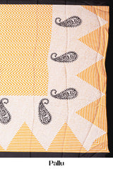 Yellow Modal Silk Saree Lightweight ,Flowy. Chevron Design Contrast Border